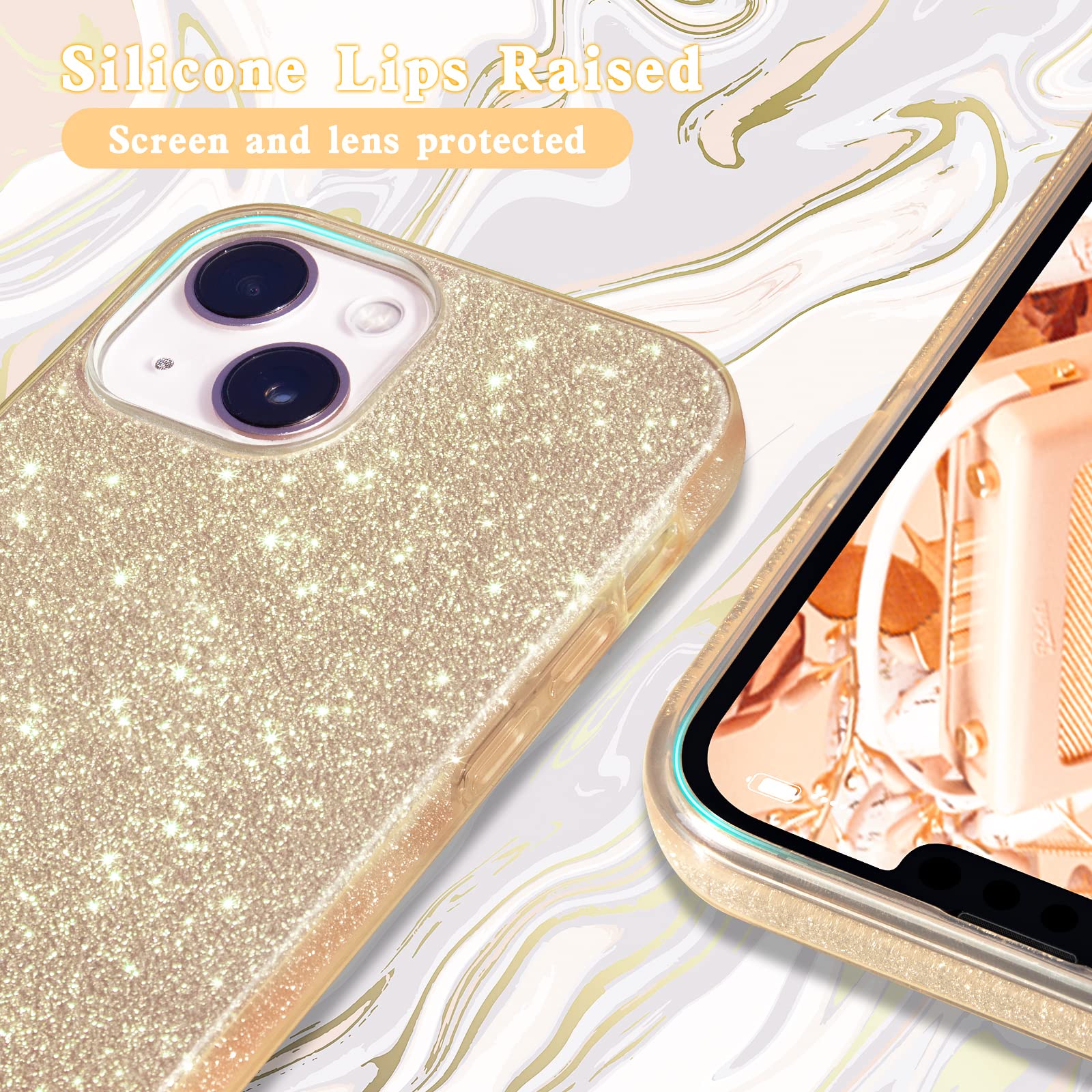 Mateprox Compatible With Iphone 14 Case Bling Sparkle Cute Girls Women Protective Cases Cover For Iphone 14 6.1'' 2022 (Gold)