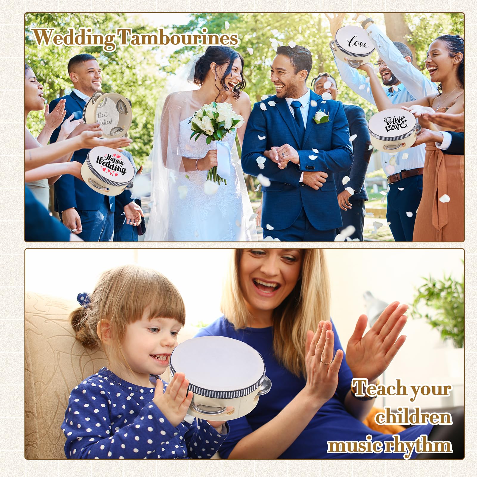 Lukmaa 12 Pcs Wedding Tambourine Drum For Adults Hand Held Percussion Gift Wood Metal Jingles Musical Educational Drum Instrumen