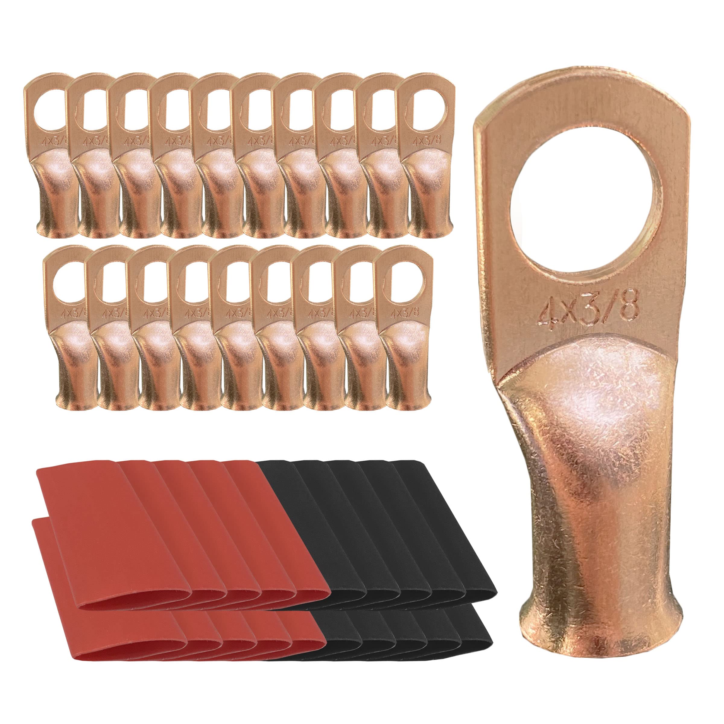 20Pcs 4 Awg 3/8 Ring Battery Lugs, Copper Lugs, Battery Cable Ends, Tubular Ring Terminals, Crimp Wire Ring Lugs, Battery Termin