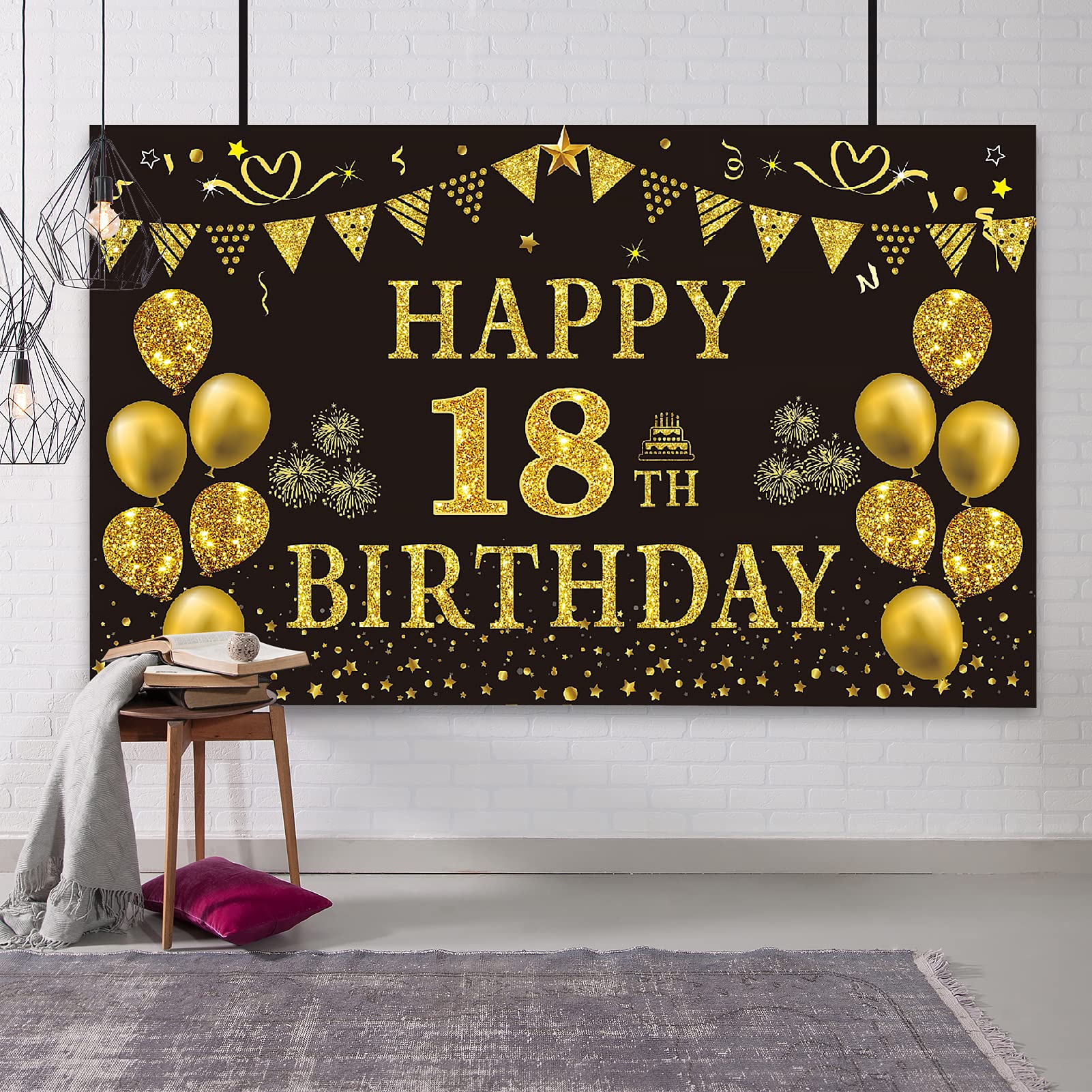 Trgowaul 18Th Birthday Decorations For Men   Black Gold 18Th Birthday Backdrop Banner 5.9 X 3.6 Fts Happy 18Th Birthday Decorati