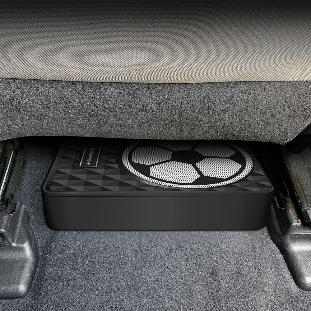 10 Inch 800W Slim Under Seat Car Subwoofer With Built-In Amplifier | High/Low Level Inputs | Remote Bass Control | For Car & Tru