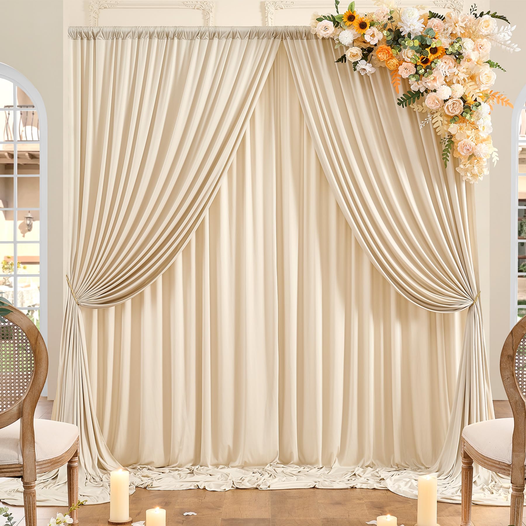 10Ft X 8Ft Wrinkle Free Beige Backdrop Curtains For Parties, Thick Fabric Photo Backdrop Drapes For Weddings Photography Birthda