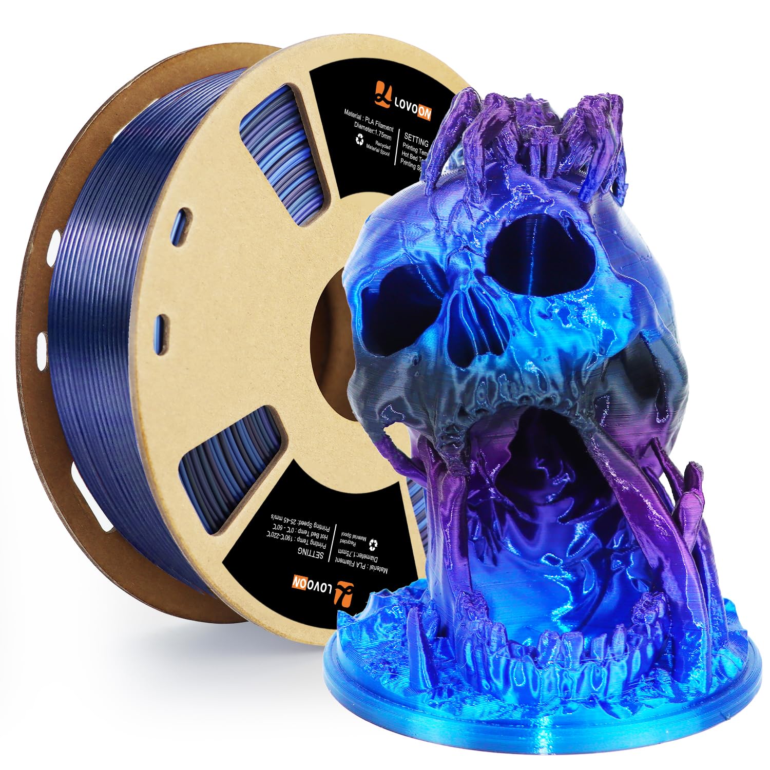 Lovoon Pla Filament 1.75Mm Color Shift, 3D Printers Filament Black Blue Gradient, Color Changing By Length Pla,Halloween,3D Prin