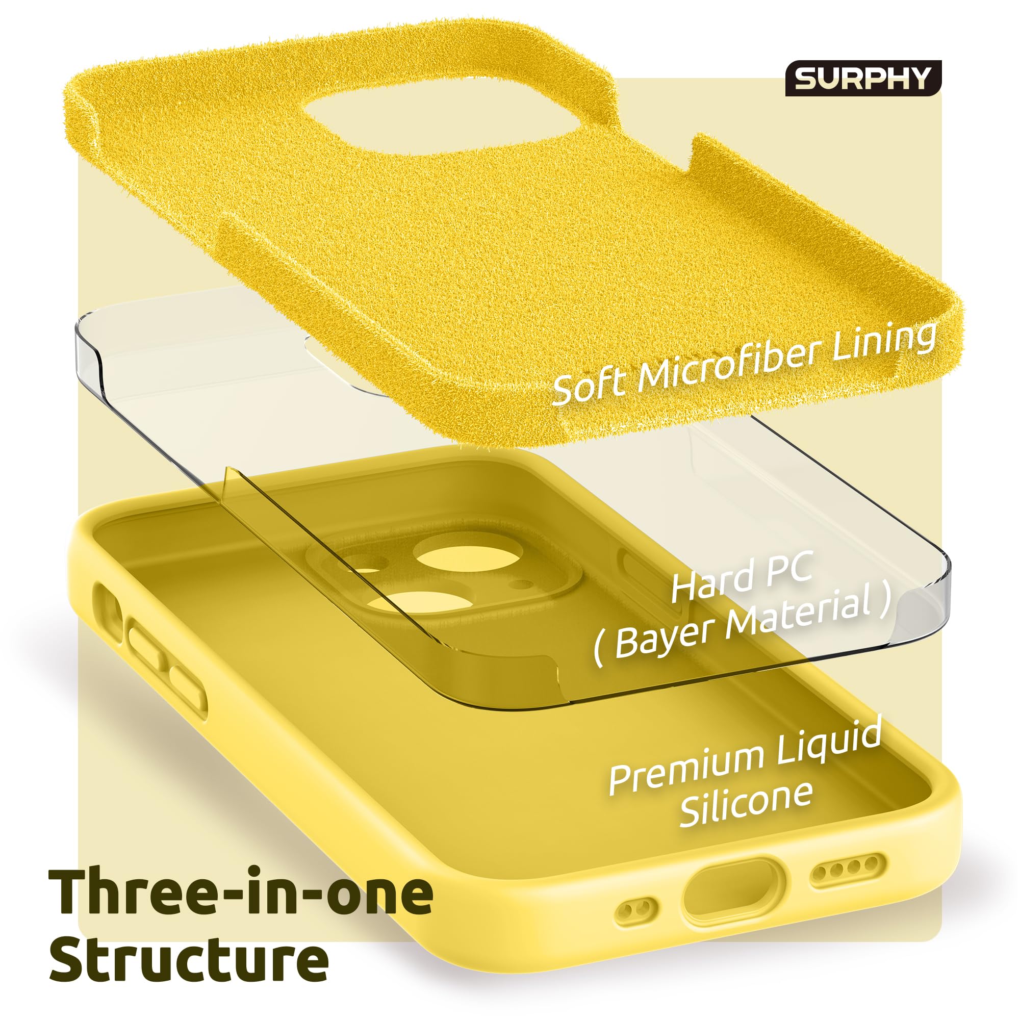 Surphy Compatible With Iphone 13 Mini Case With Screen Protector, (Camera Protection + Soft Microfiber Lining) Liquid Silicone P