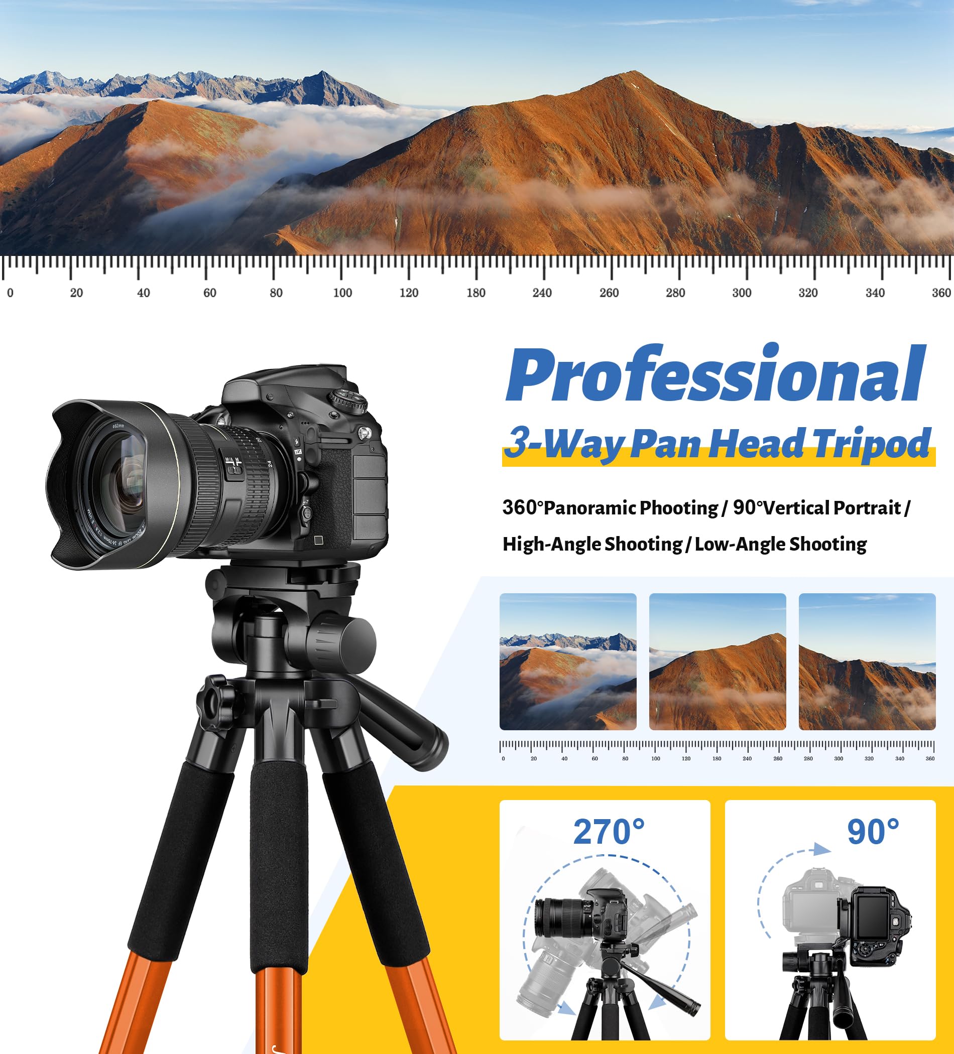 Joilcan Tripod For Camera, Camera Tripod 67'' Heavy Duty Tripod, Phone Tripod For Video Recording Photo Vlog, Aluminum Camera Tr