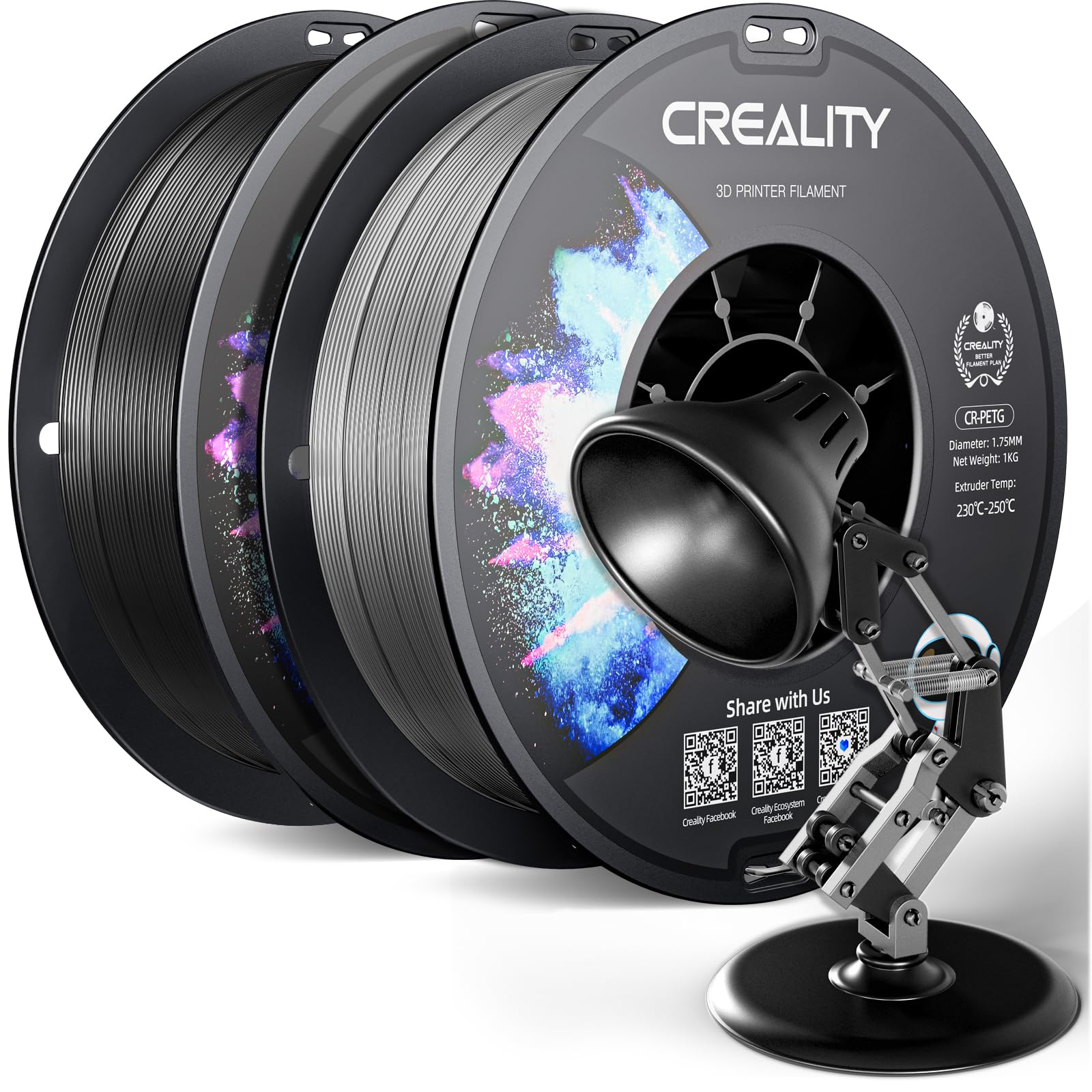 Official Cr Petg 3D Printer Filament 1.75Mm Bundle 2Kg (4.4Lbs), High Precision, Strong Toughness, Odorless, Better Flow Moistur