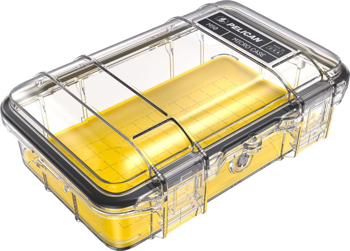 Pelican M50 Micro Case - Waterproof Case (Dry Box, Field Box) for iPhone, GoPro, Camera, Camping, Fishing, Hiking, Kayak, Beach and More (Yellow/Clear)
