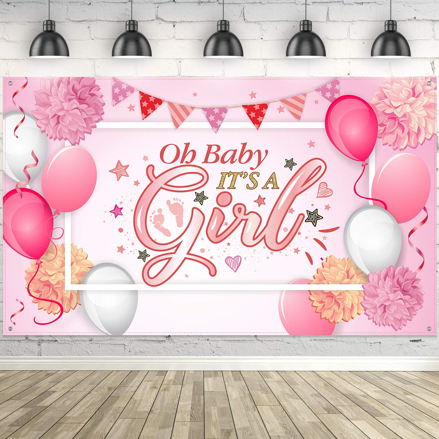 Blulu Baby Shower Party Backdrop Decorations, Large Durable Fabric Made Baby Shower Banner Backdrop Photo Booth Background For B
