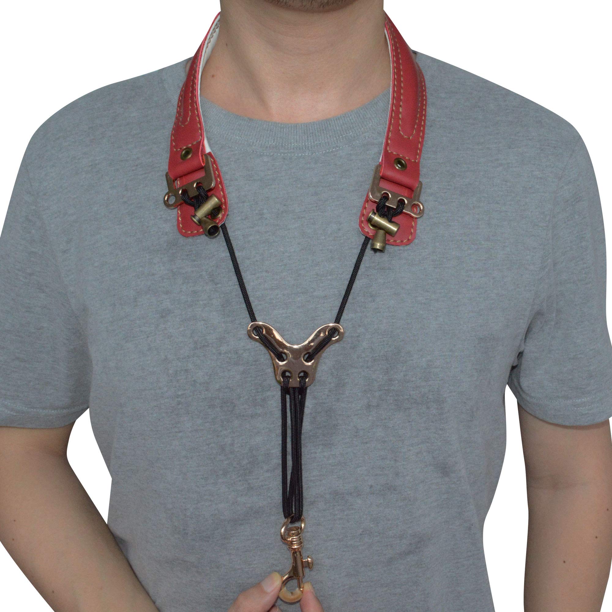 Adorence Leather Saxophone Neck Strap - (Ergonomic, Breathable, Metal Swivel Snap Hook) Sax Neck Strap For Alto Tenor -Red