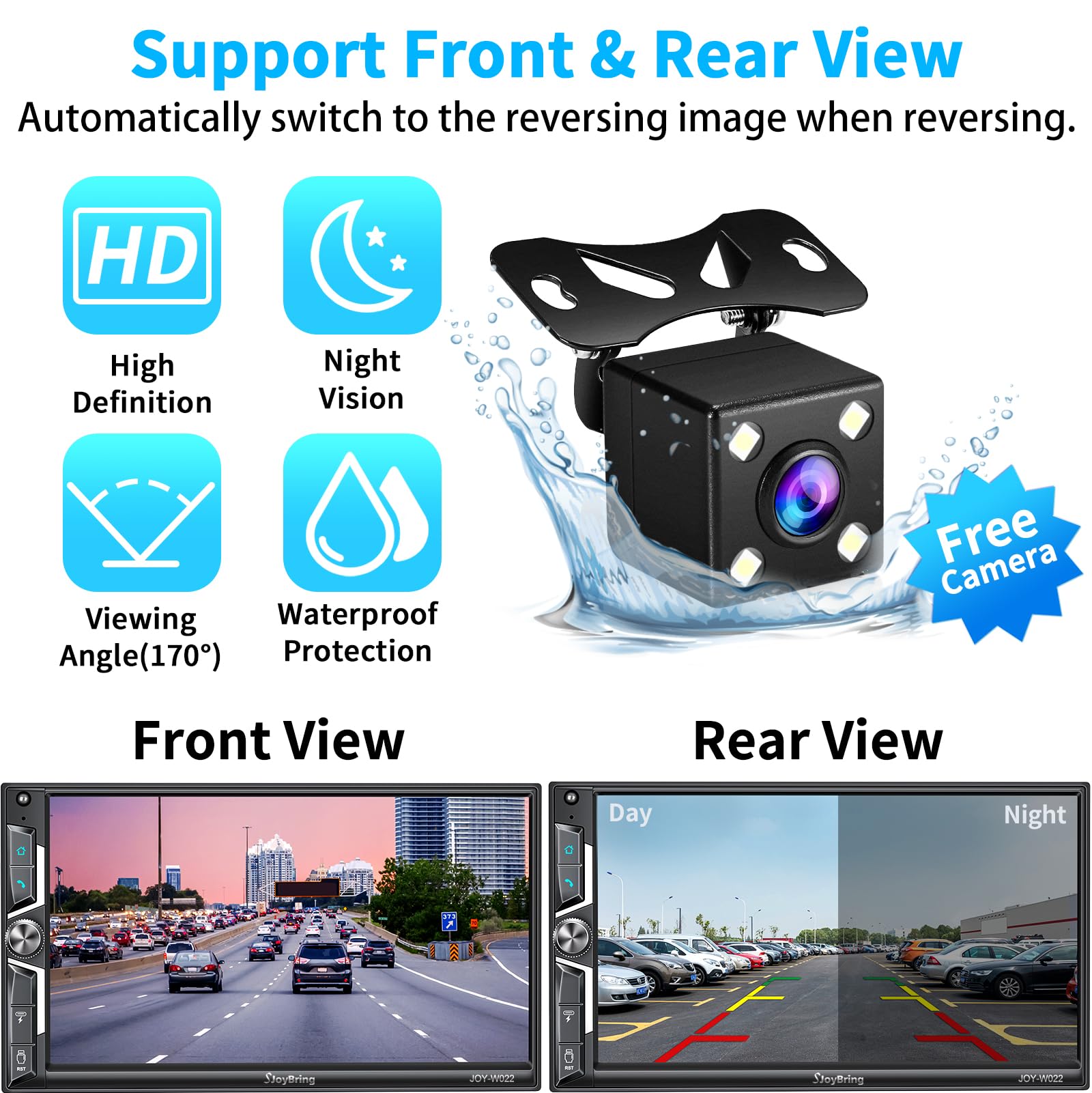 Sjoybring Wireless Double Din Car Stereo With Carplay, Android Auto, Qled Touchscreen, Bluetooth, 4 Channel Rca, 60W*4 High Powe