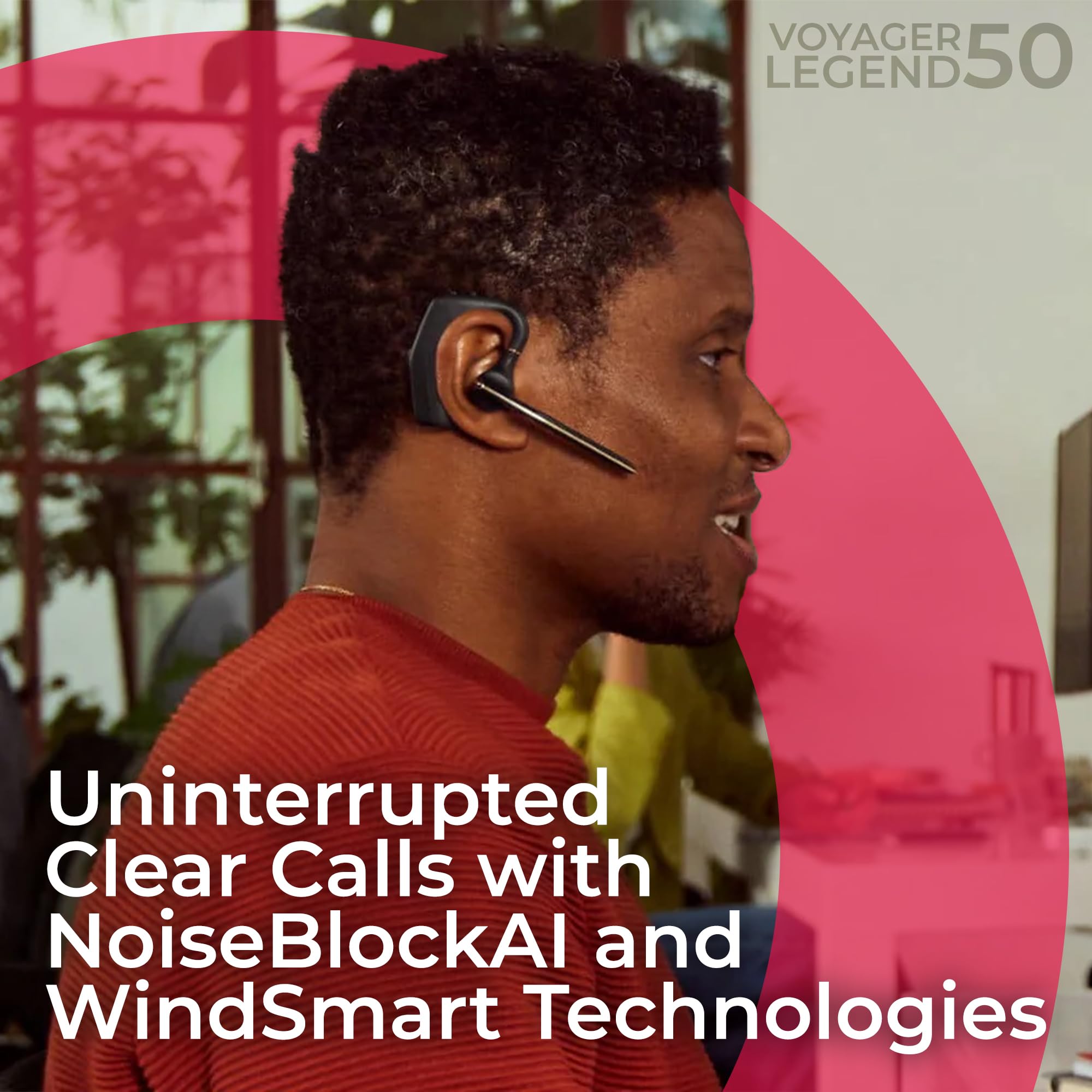 Poly Voyager Legend 50 Uc Bluetooth Headset, Charging Case, Ai-Powered Noise Cancellation, 4Mic Windsmart Tech, 10-Hr Battery, 9