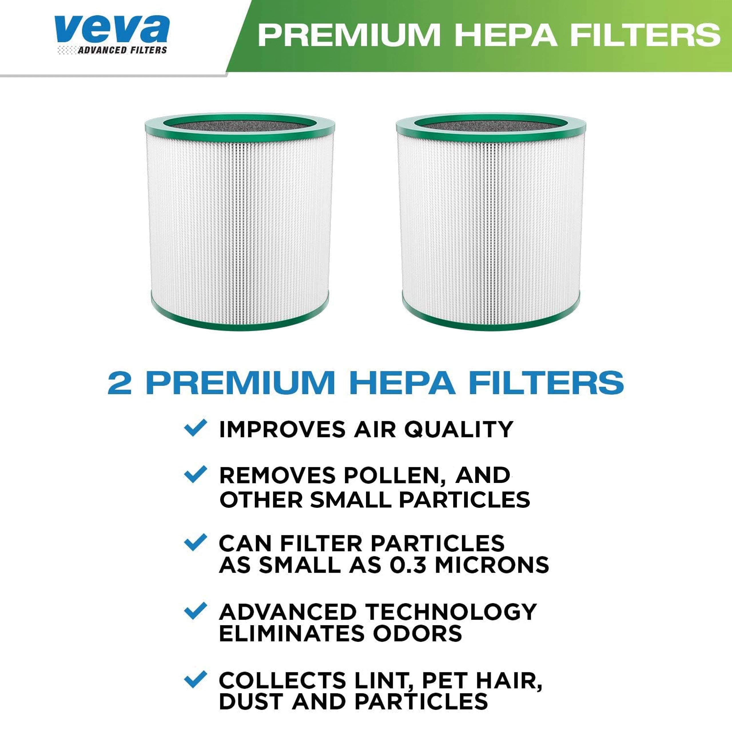 Veva Hepa Filter Replacement 2 Pack   Premium Air Purifier Filters, Compatible W/Dyson Pure Cool Link Models Tp01, Tp02, Tp03 &