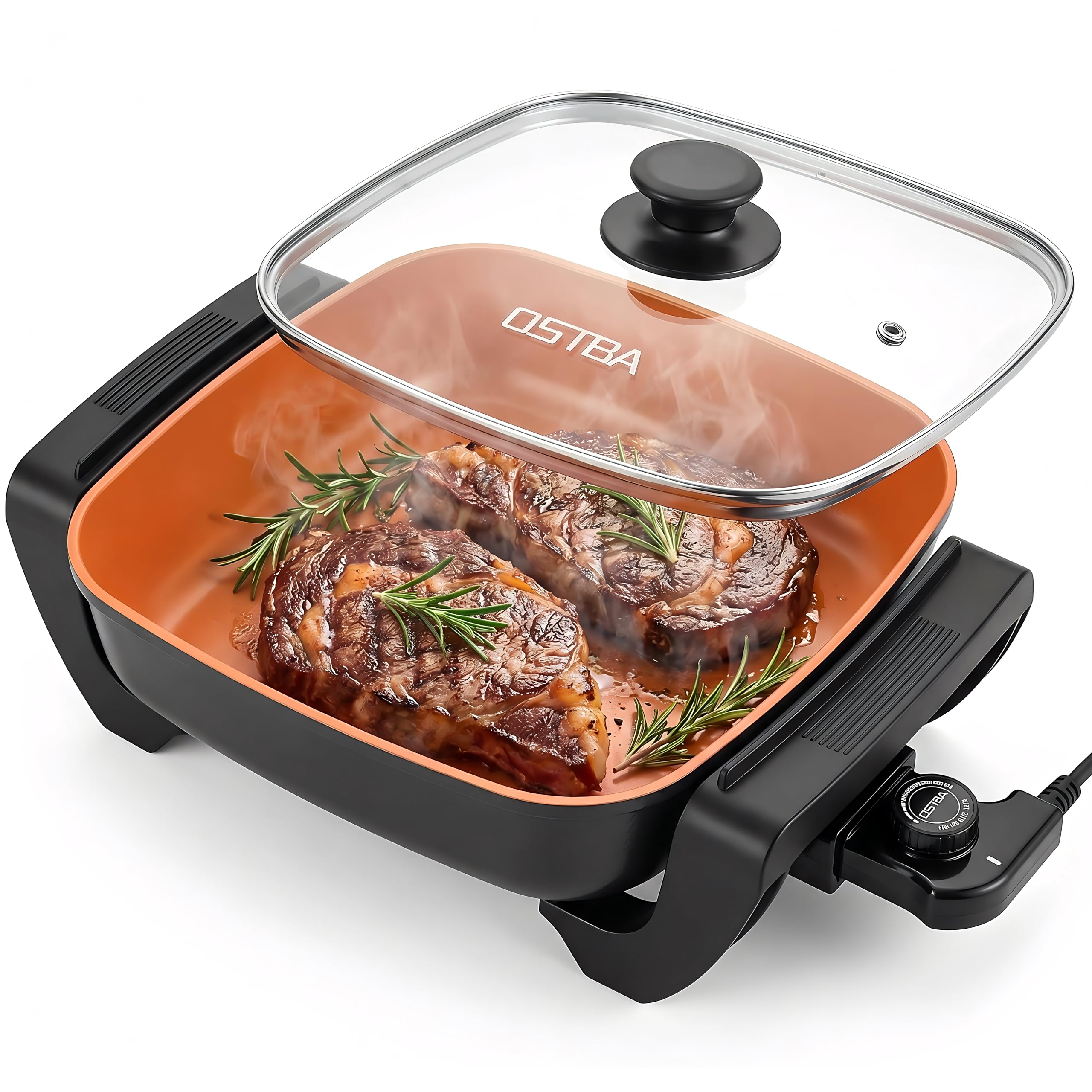 OSTBA 12 x 12 Electric Skillet with Glass Lid, 5.2QT Nonstick Frying Pan