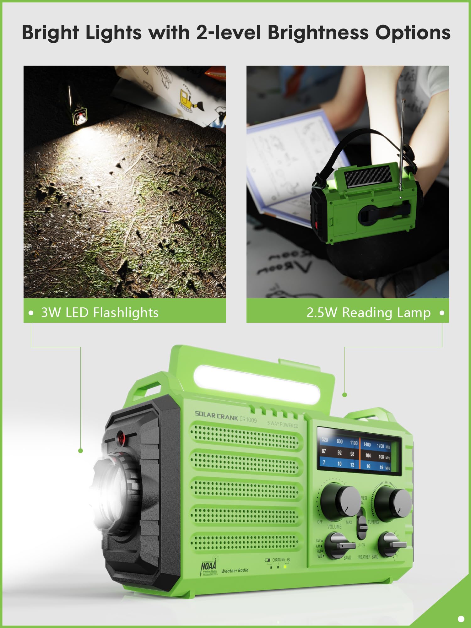 Weather Radio Raynic Solar Hand Crank Emergency Radio 5 Ways Powered Am/Fm/Sw/Noaa Weather Alert Portable Radio With Flashlight,