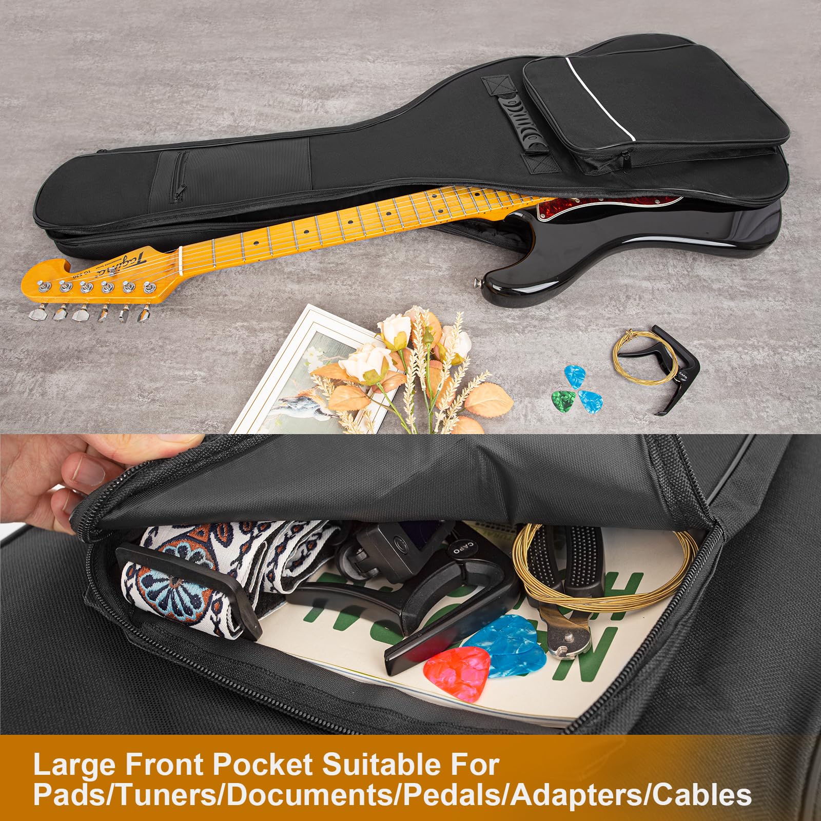 Letsrock Electric Guitar Gig Bag, Electric Guitar Gig Bag 0.35 Inch Thick Padding Backpack Soft Electric Guitar Bag Dual Adjusta