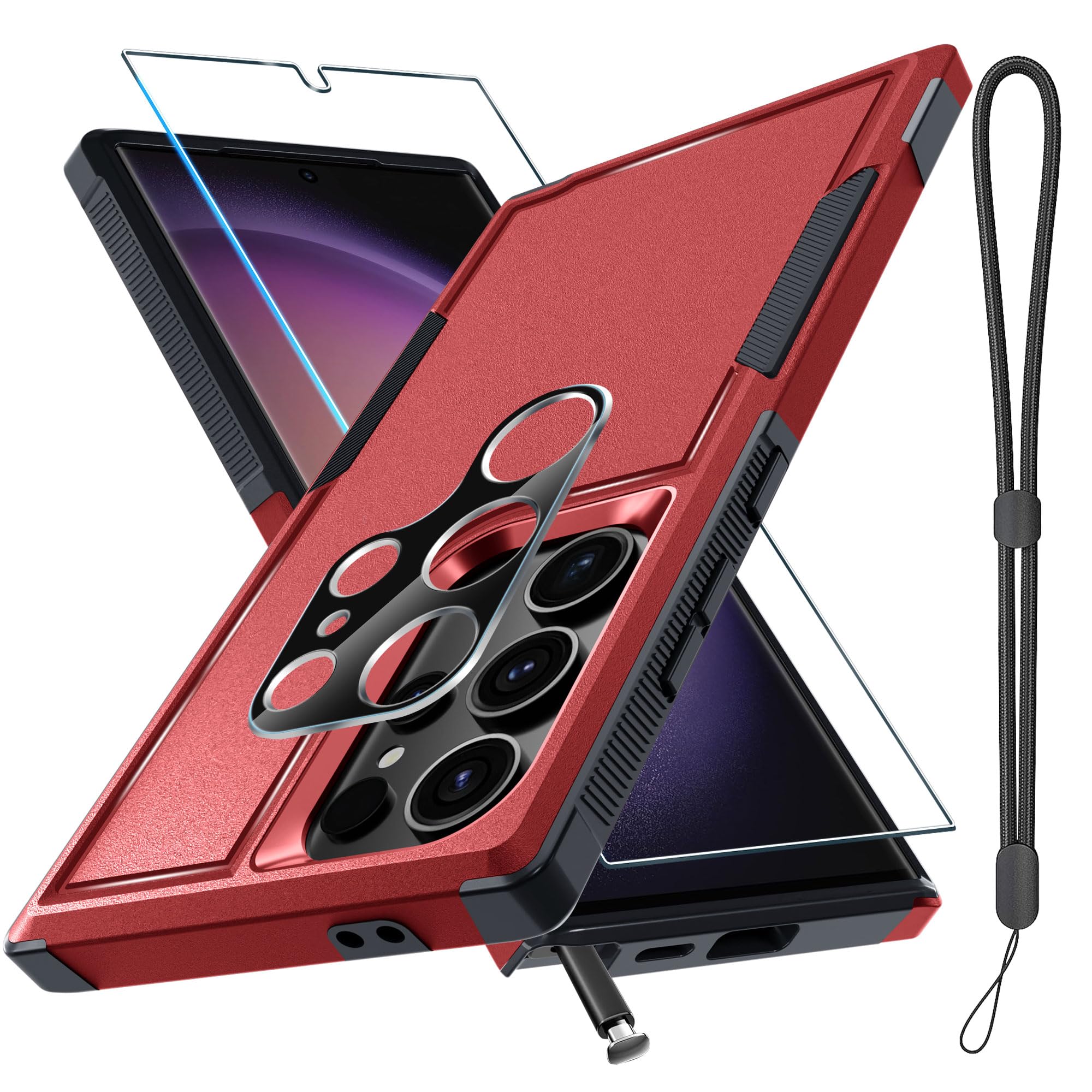 Rmocr Case For Samsung Galaxy S24 Ultra, Full Body Heavy Duty Rugged Shockproof Protective Phone Cover With Lanyard Strap, Tempe