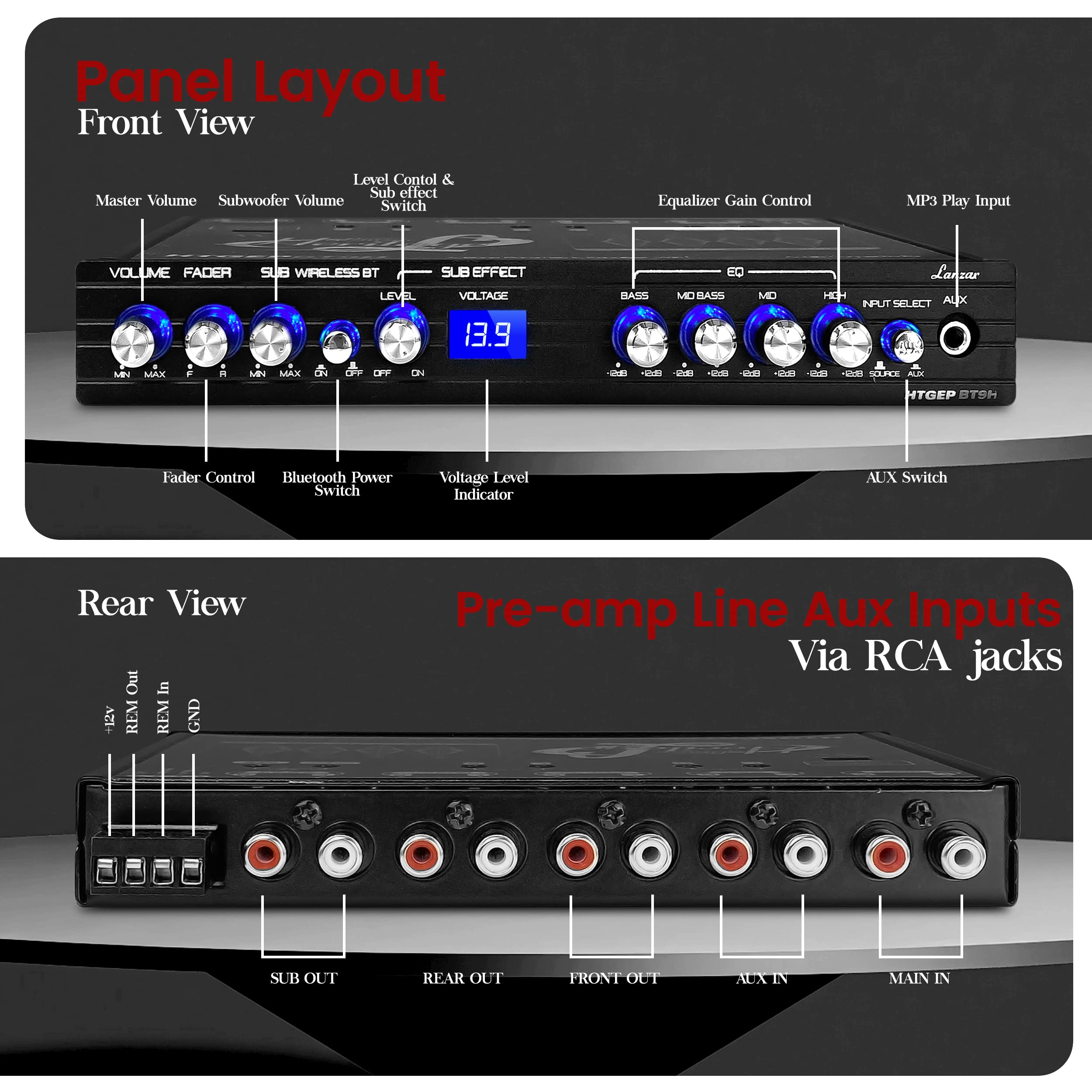 Lanzar 4 Band Parametric Equalizer   Bluetooth Wireless Audio Connectivity, Blue Light Illumination, Works With All Of Todays La
