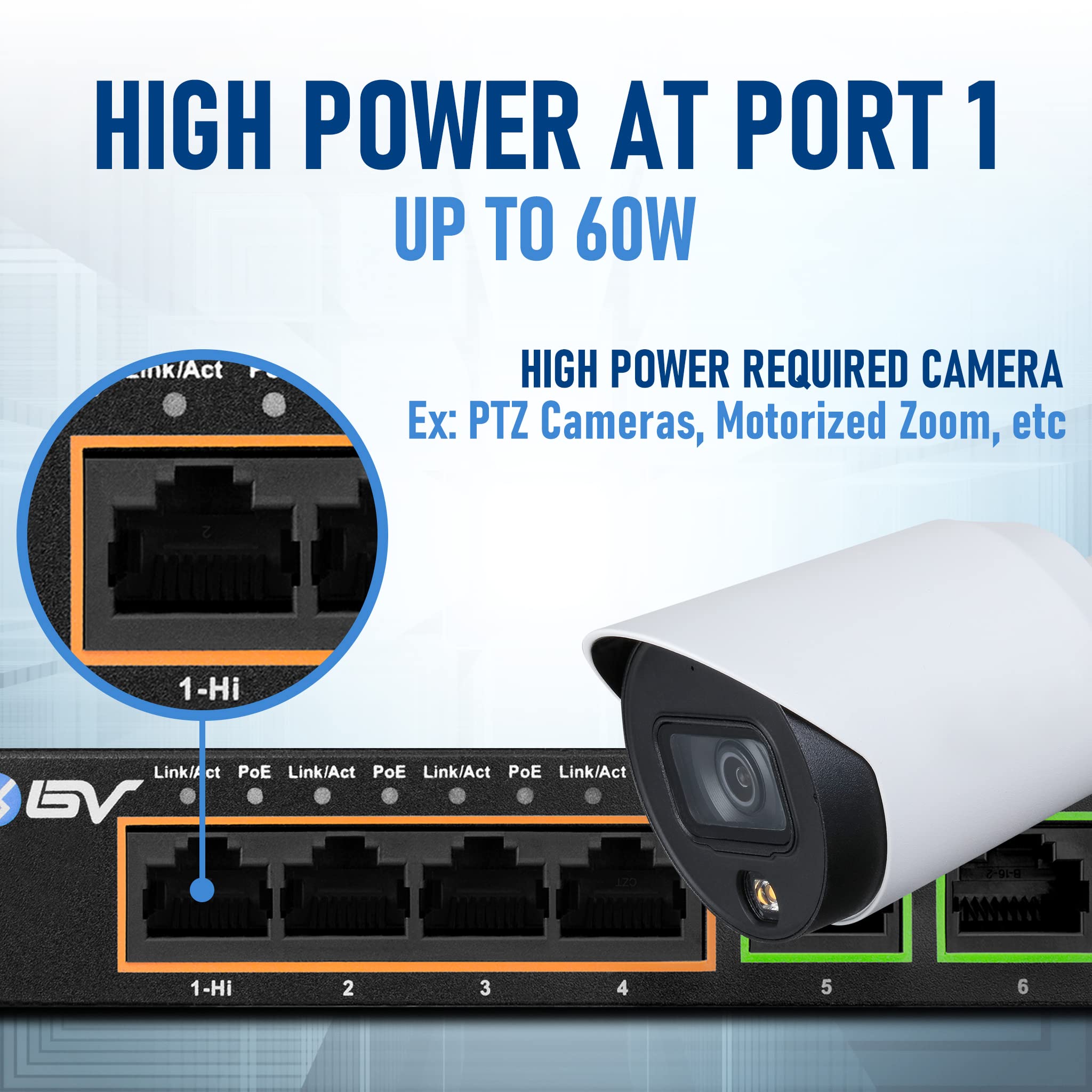 Bv Tech 6 Port Poe+ Switch 4 Poe+ Gigabit Ports With 2 Gigabit Uplink   60W   802.3At + 1 High Powerport | Desktop Fanless Desig