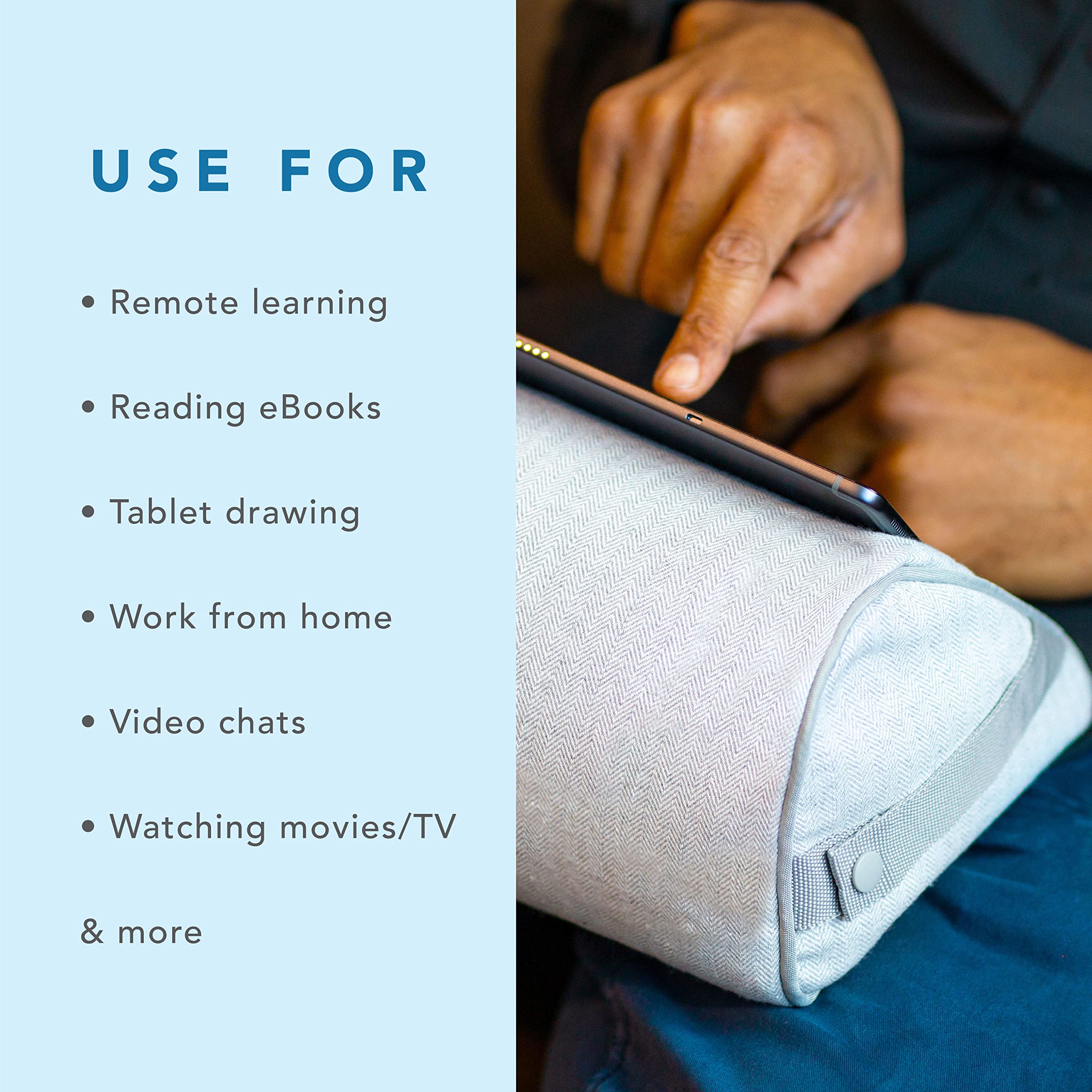 Lapgear Heritage Tablet Pillow Stand With Phone Pocket - Gray Herringbone - Fits Most Tablets - Style No. 35608