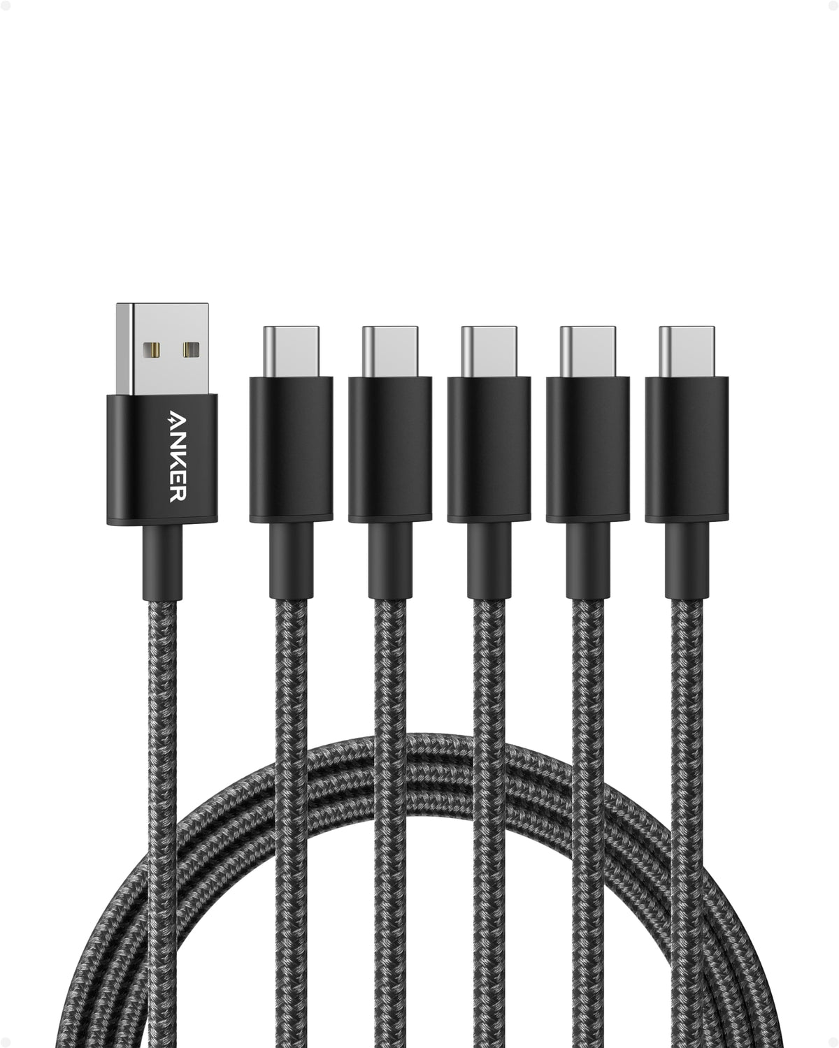 Anker Usb To Usb C Cable [5 Pack, 6Ft], Usb A To Usb C Charger Cord For Samsung Galaxy S10 S10+, Lg V30, Beats Fit Pro And More 