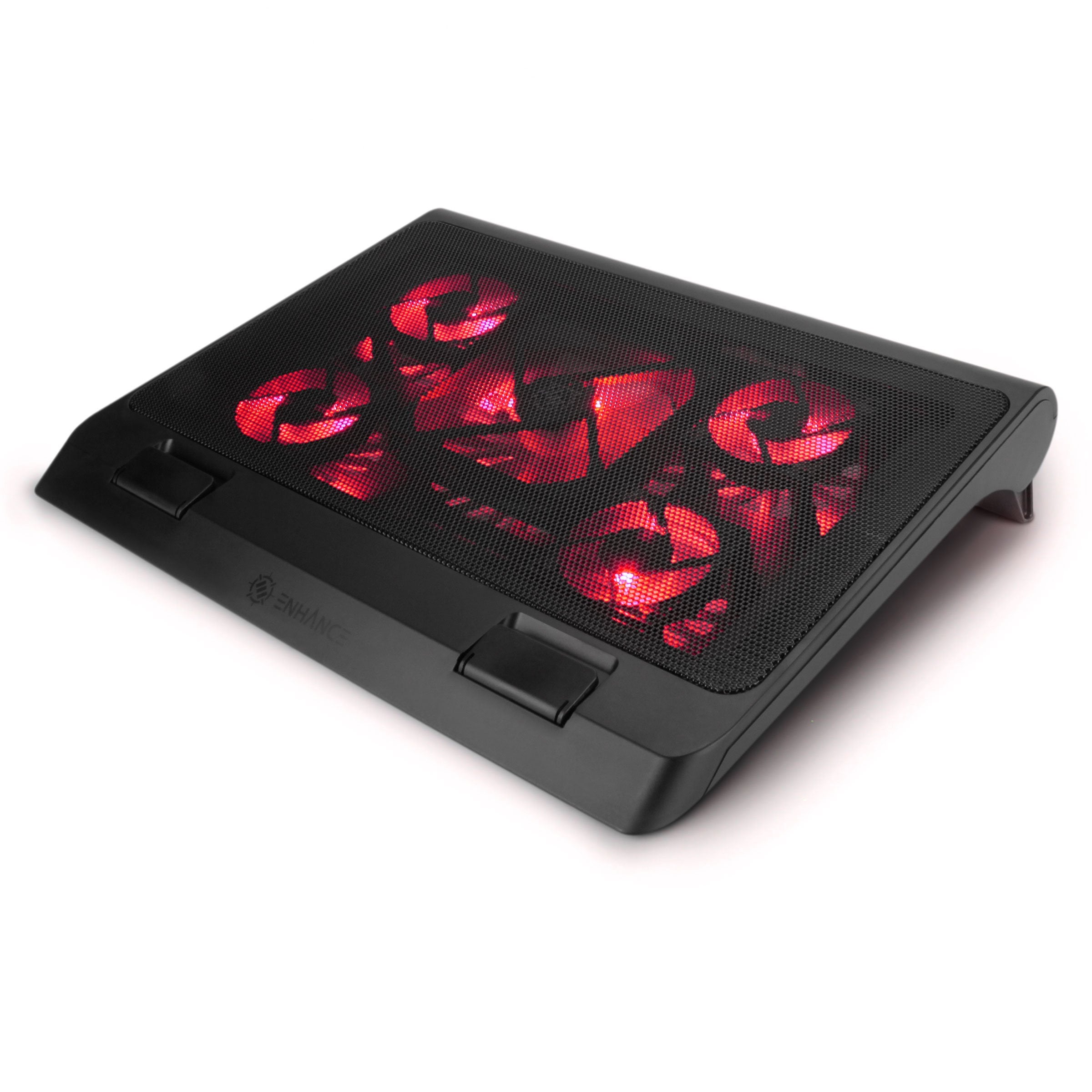 Enhance Gaming Cooling Pad, 5 Fans & Adjustable Height, Fits Up To 17 Inch Laptops, Red, Air Cooling Method, 3 Year Warranty