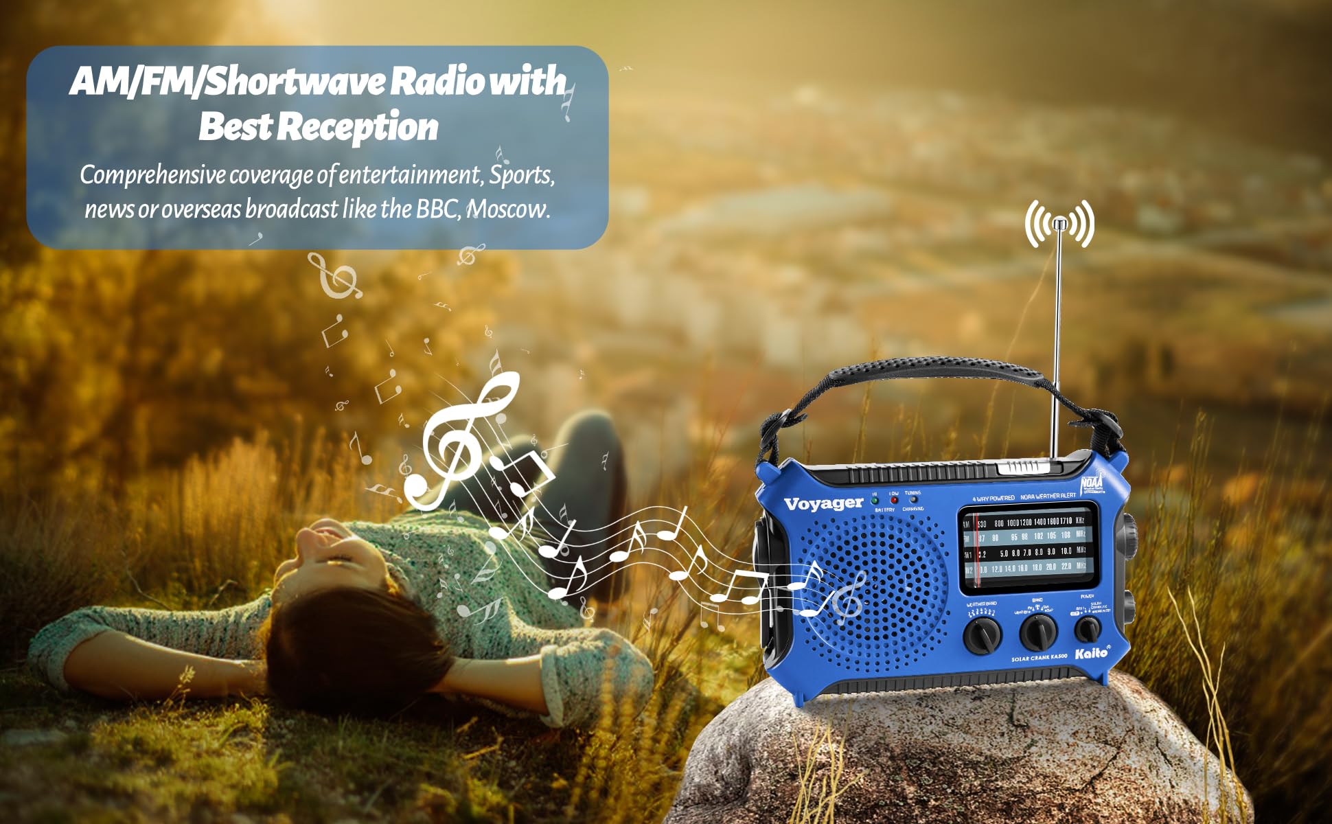 Kaito Ka500Bu 5 Way Powered Emergency Am/Fm/Sw Weather Alert Radio, Blue