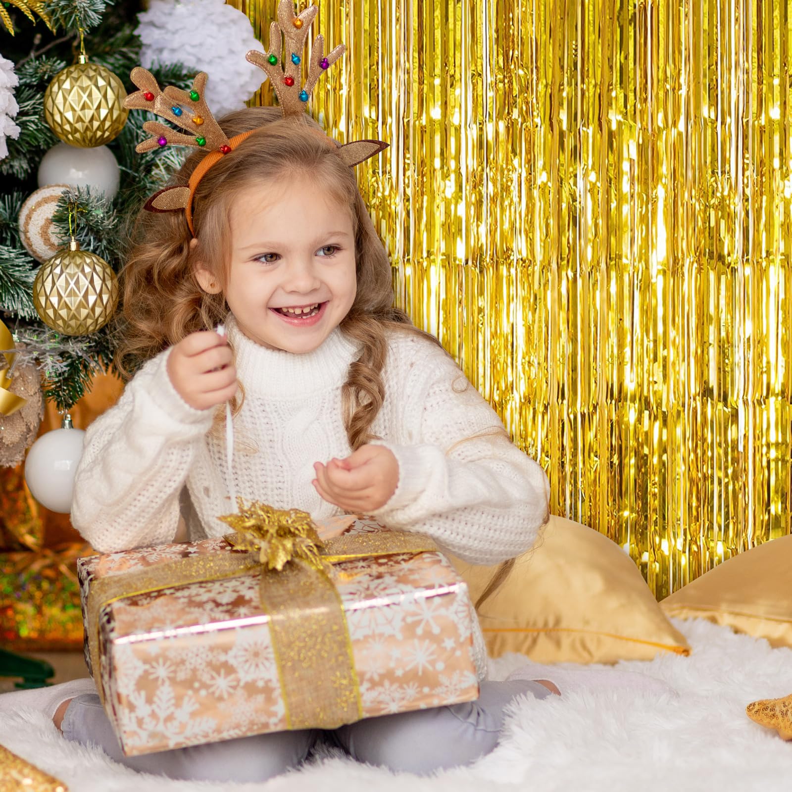 10 Pack Gold Foil Curtain Backdrop 3.2Ft X 9.8Ft Gold Metallic Tinsel Foil Fringe Curtains Streamer Photo Booth Backdrop For Bir