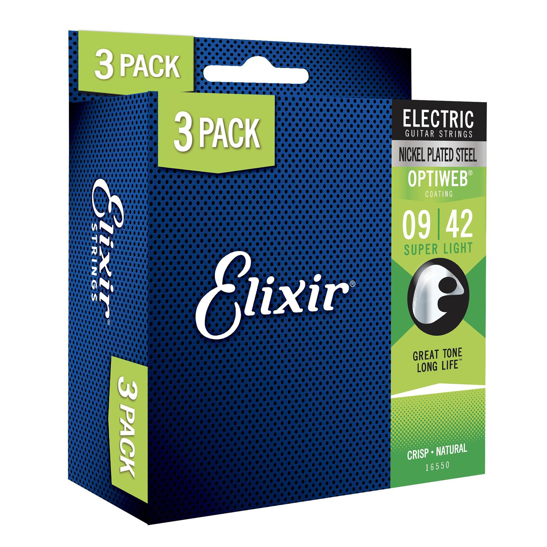 Elixir Strings 16550 Guitar Strings With Optiweb Coating, 3 Pack, Super Light (.009 .042)