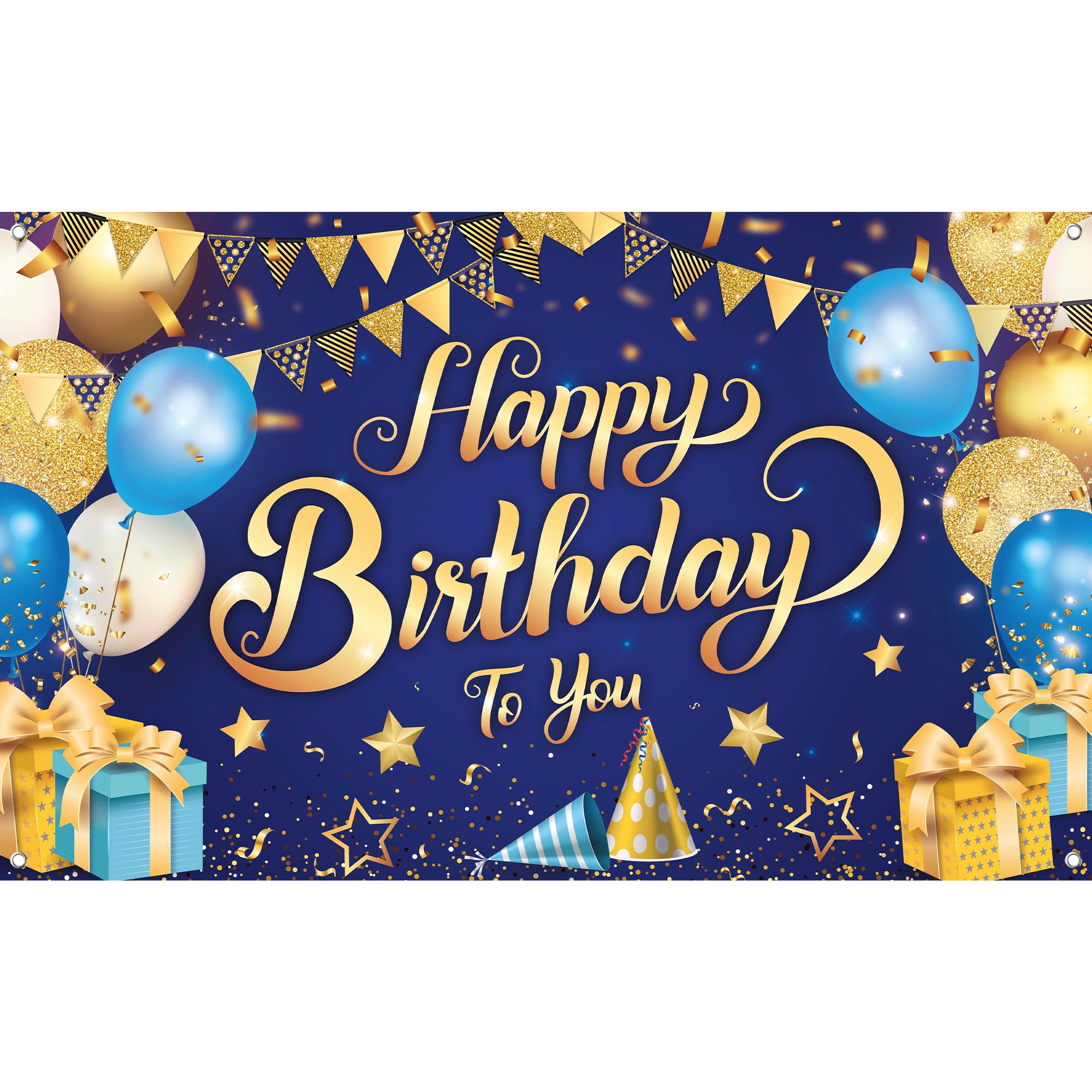 Katchon, Xtralarge Blue And Gold Happy Birthday Banner   72X44 Inch | Gold Happy Birthday Backdrop | Happy Birthday Backdrop Blu