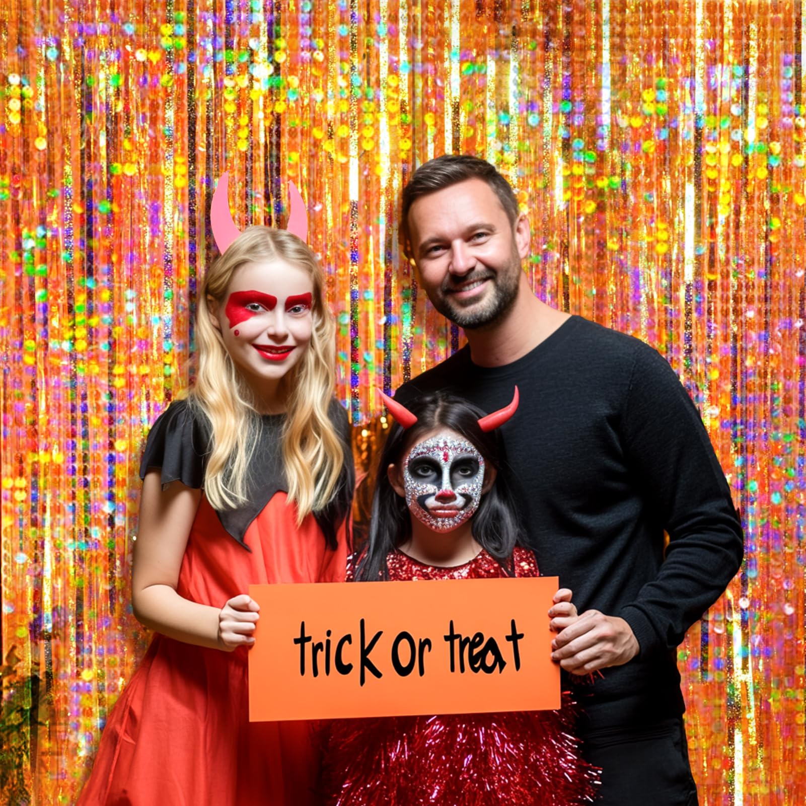 4 Packs Orange Foil Fringe Curtain, Orange Glitter Metallic Tinsel Backdrop For Birthday, Wedding, Baby Shower, Halloween, Thank