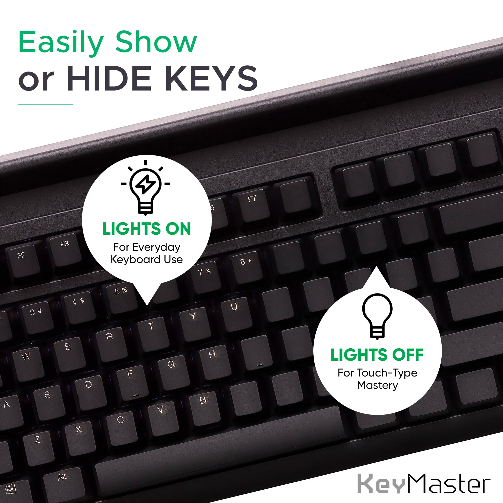 Practice Typing With Learn To Type Keyboard; Show Or Hide Key Visibility As Students Learn To Touch Type; Shine Through Key Caps
