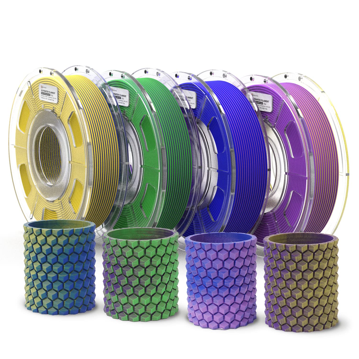 ERYONE Matte Dual Color Coextrusion Filament PLA 1.75 mm +/- 0.03 mm, Matte Bicolor PLA Filament for 3D Printers, 0.25kg*4 Spool