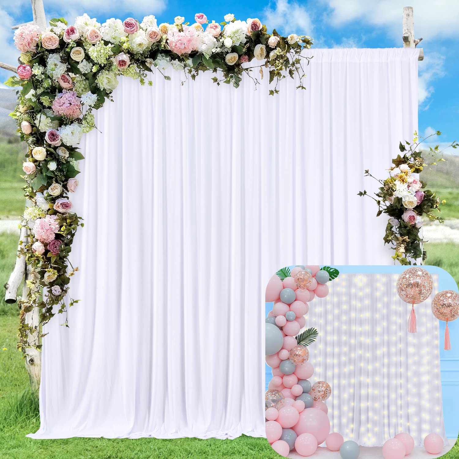 10Ft X 7Ft White Backdrop Curtain For Parties Wedding White Wrinkle Free Backdrop Drapes Panels For Baby Shower Gender Reveal Bi