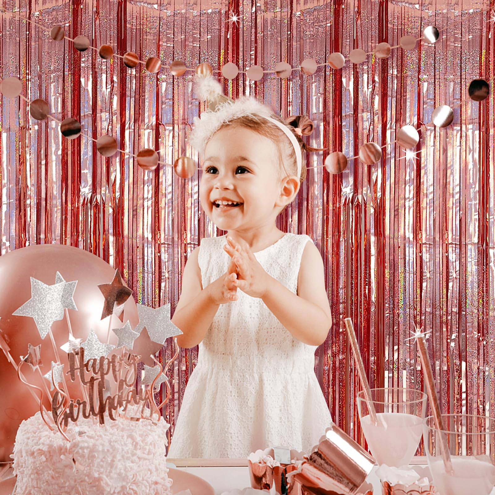 Tinsel Curtain Party Backdrop Rose Gold Birthday Party Decorations 2 Packs Glitter Foil Fringe Curtain Party Decor Streamers Pho