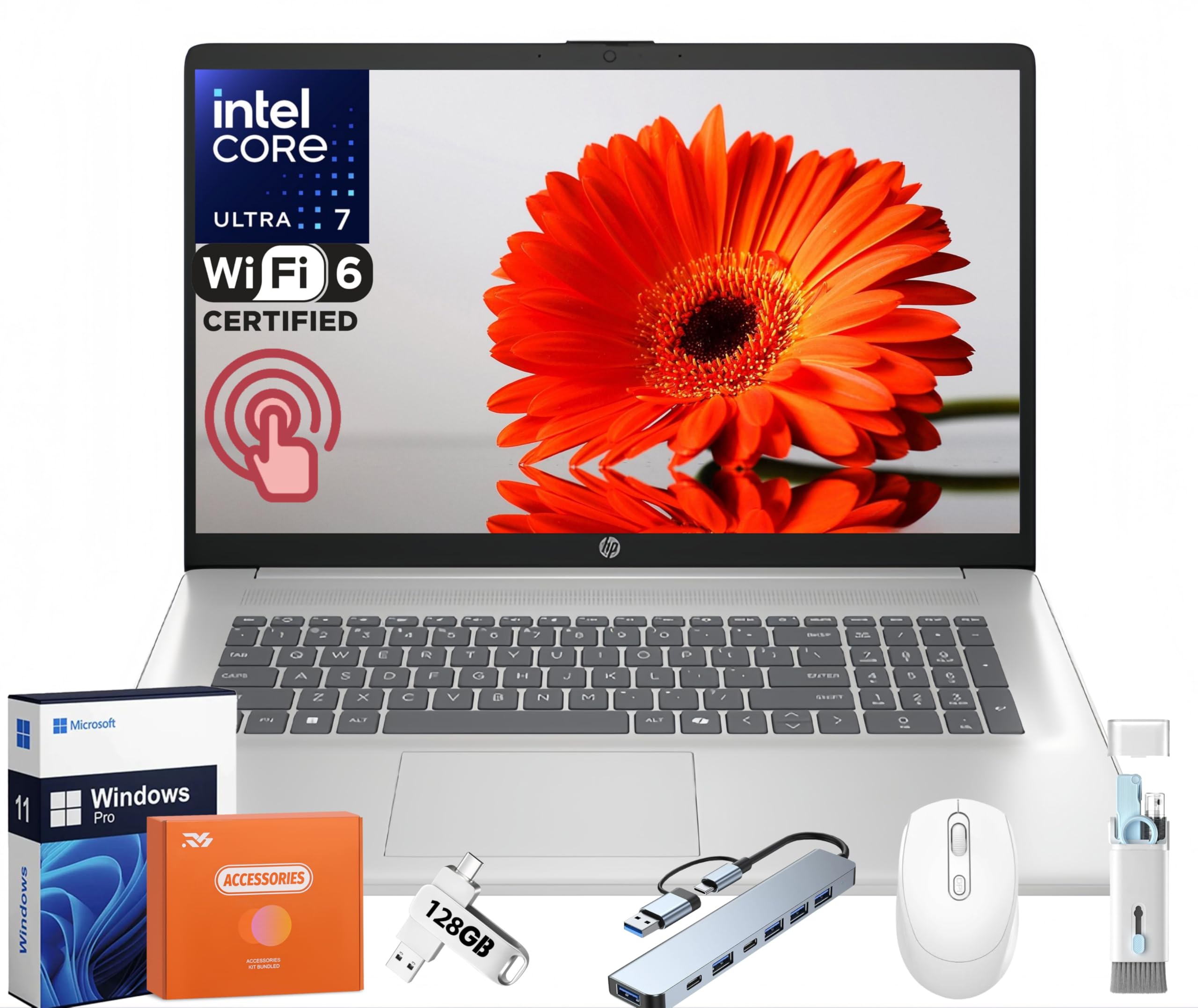 HP 17.3 inch Touchscreen Laptop, Intel Ultra 7 255U 12-Core(Beat Ultra 7 155H), 32 GB DDR5, 1 TB SSD, HD+ 250 nit Display, Copil