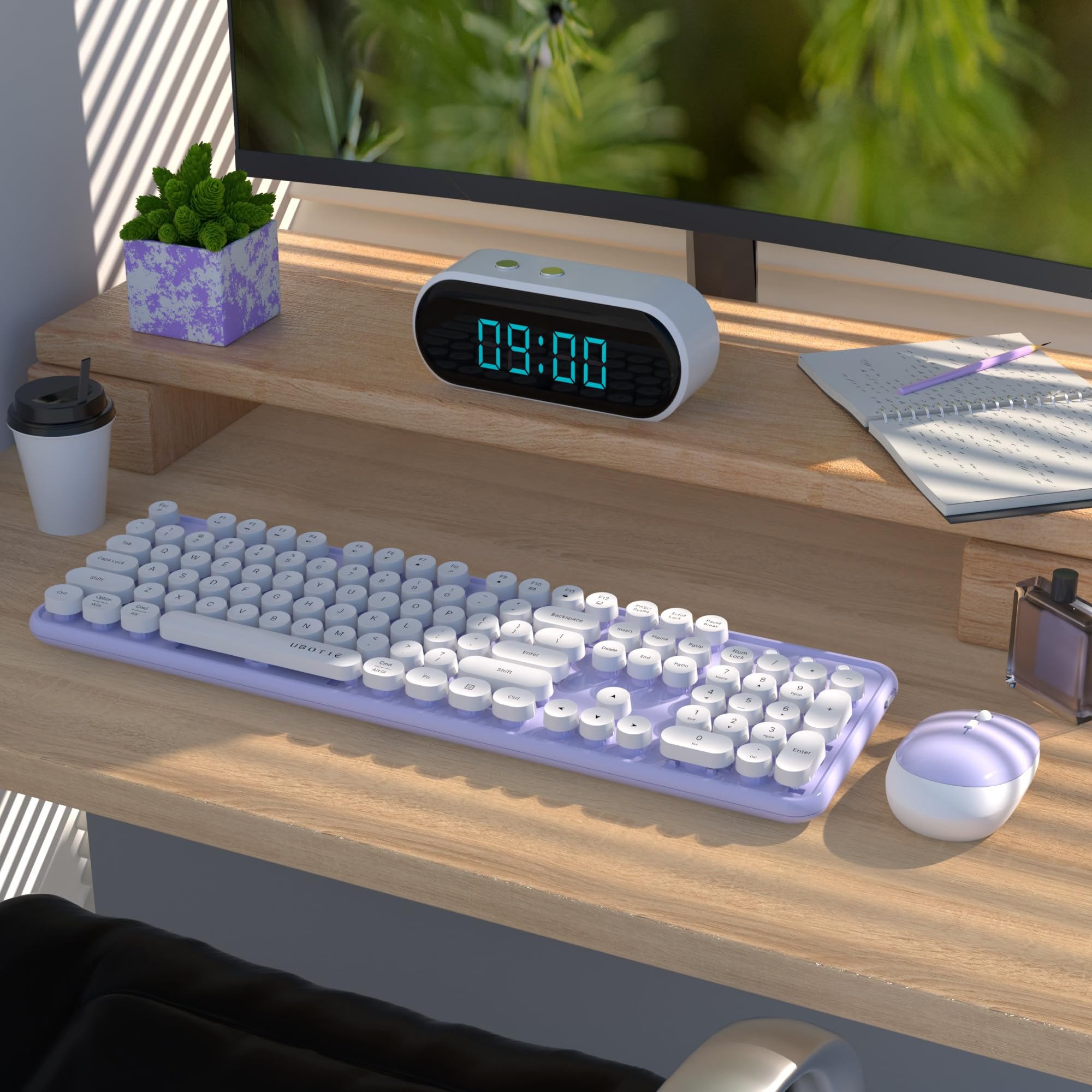 Ubotie Colorful Computer Wireless Keyboards Mouse Combo, Typewriter Flexible Keys Office Full Sized Keyboards, 2.4Ghz Dropout Fr