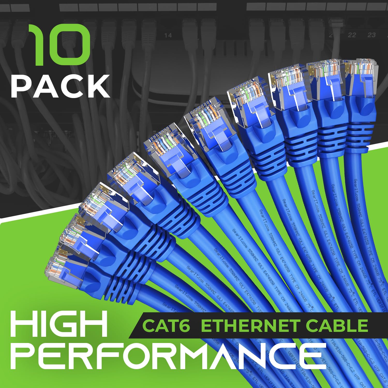 Gearit Cat 6 Ethernet Cable Ft (10 Pack)   Cat6 Patch Cable, Network Internet Blue Feet For Personal Computer