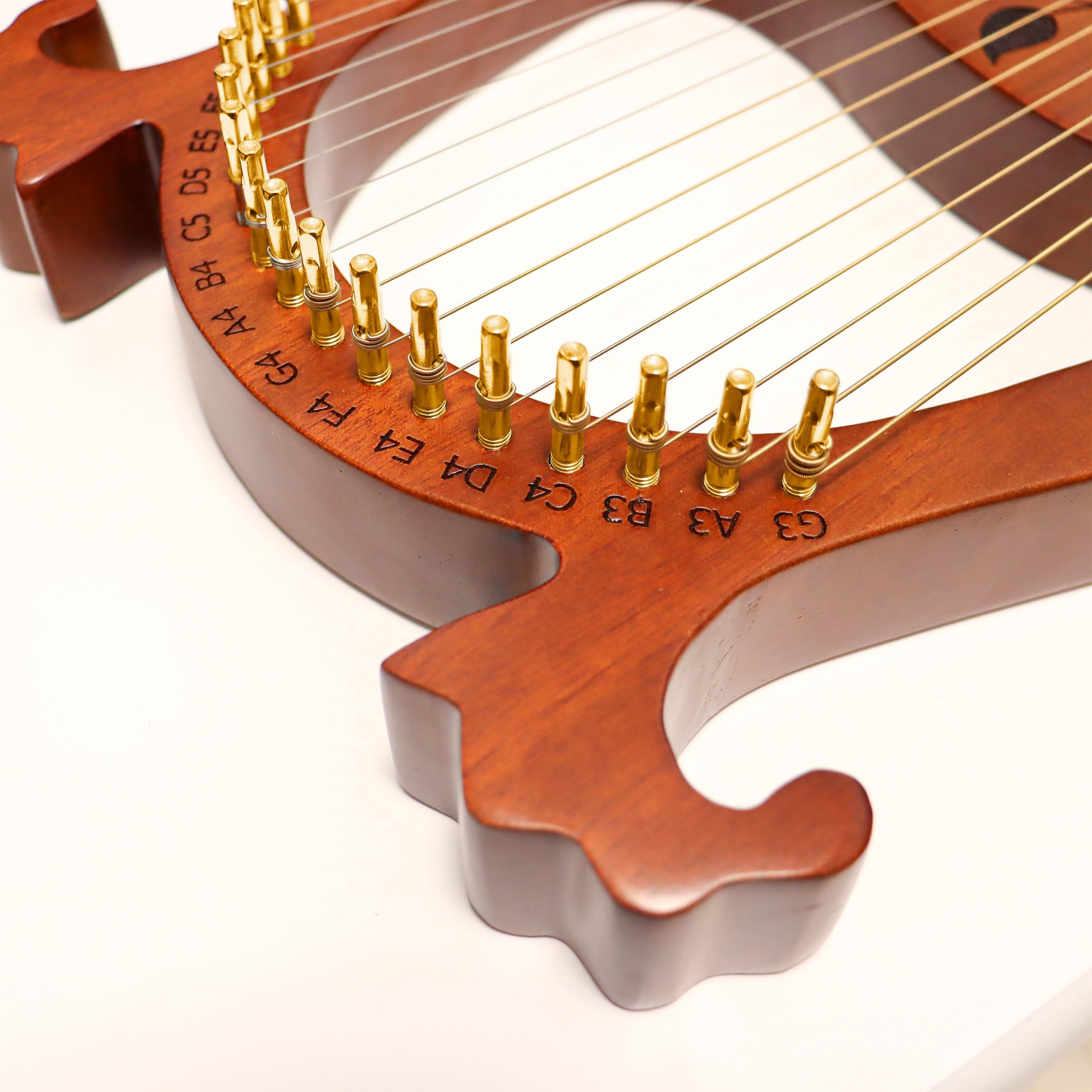 Inknote 16Pcs Gold Tuning Pin With L-Shape Wrench Gooseneck Hammer Lever And Dust-Free Cloth Widely For Lyre Harp Zithers Harpsi