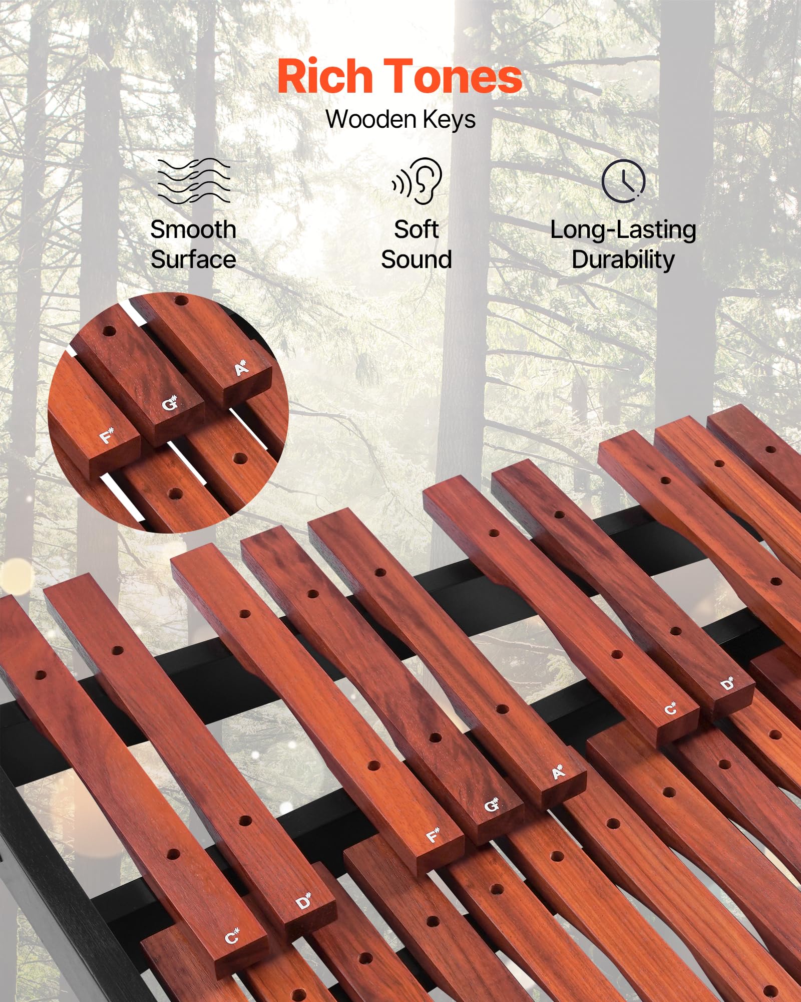 Vevor Glockenspiel Xylophone, 37 Notes, Wooden Professional Xylophone Percussion Instrument, With Height Adjustable Stand, 4 Mal