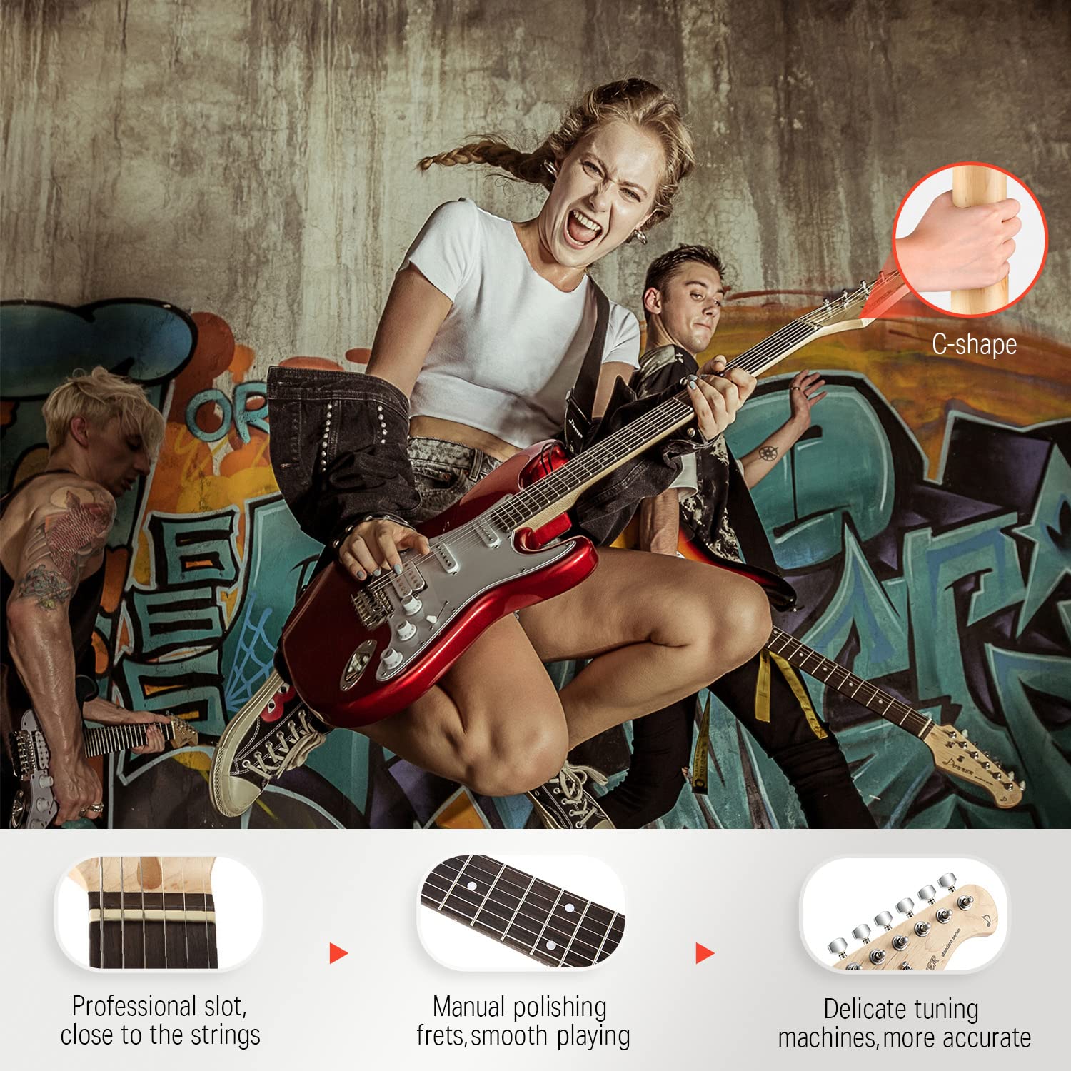 Donner Dst 100R 39 Inch Electric Guitar Beginner Kit Red Full Size Solid Body Hss Pick Up Starter Package With All Accessories A