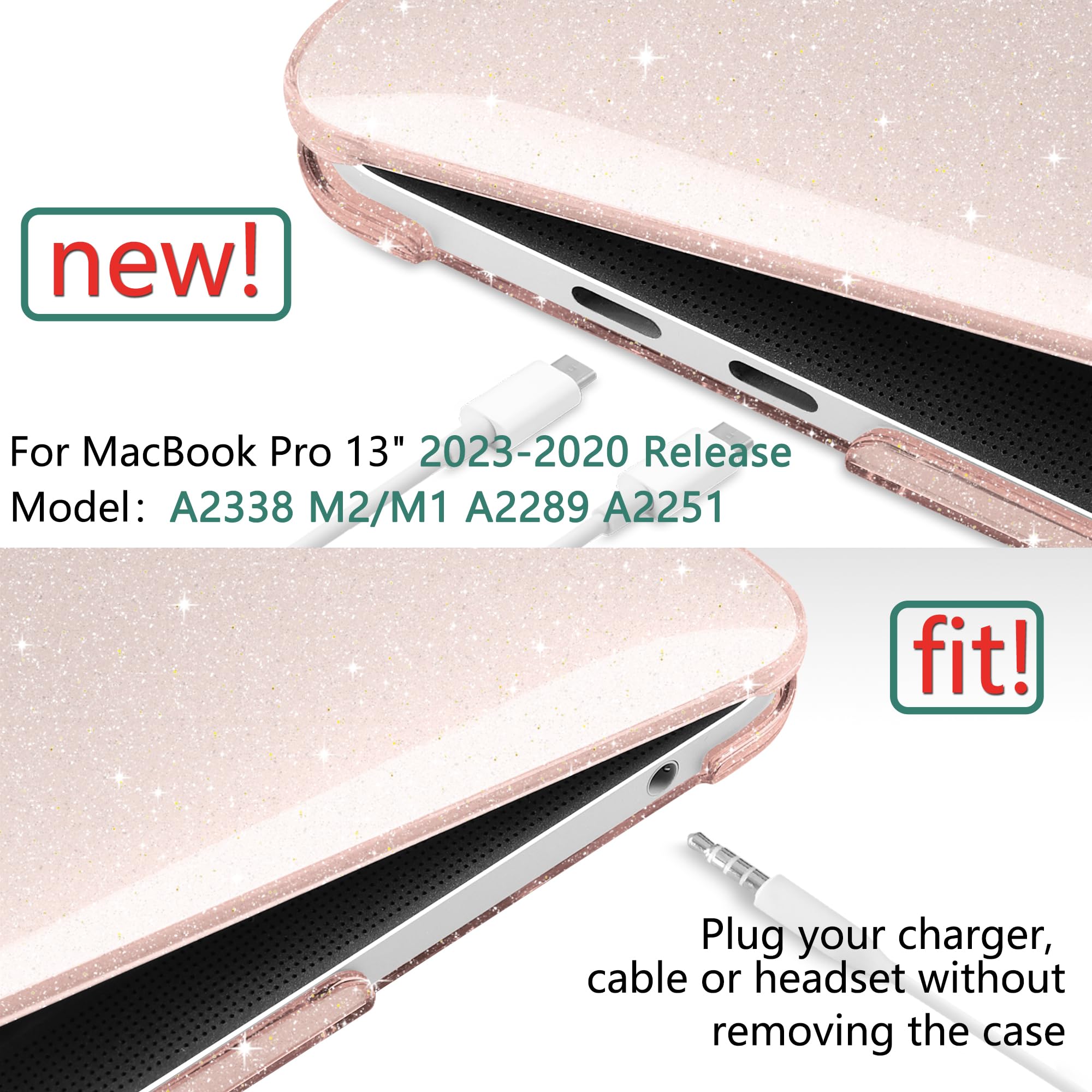 Dongke For Macbook Pro 13 Inch Case 2023 2022 2021 2020 Release Model A2338 M2/M1 A2251 A2289 With Touch Bar & Touch Id, Glitter