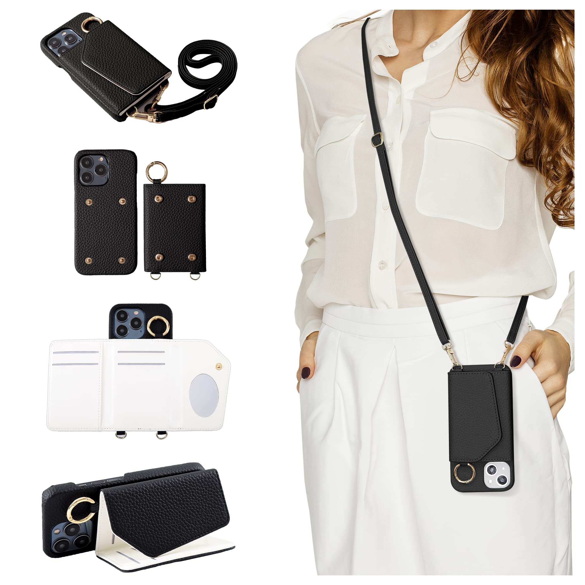 Handodo Wallet Case Compatible Iphone 12/Iphone 12 Pro,Women Vegan Leather Detachable Crossbody Phone Case With Rfid Blocking Ca