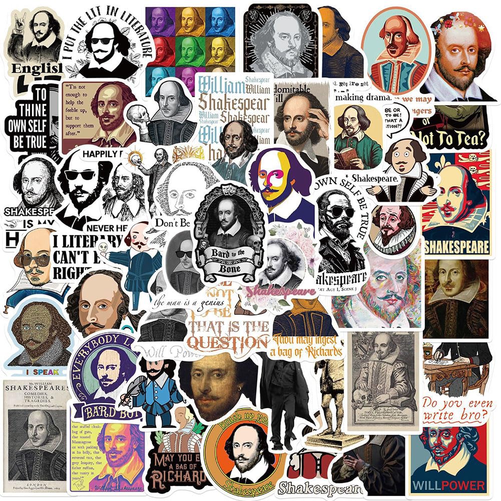 50Pcs William Shakespeare Stickers Waterproof Vinyl Decals For Notebook Water Bottles Laptop Luggage Cup Mobile Phone Skateboard