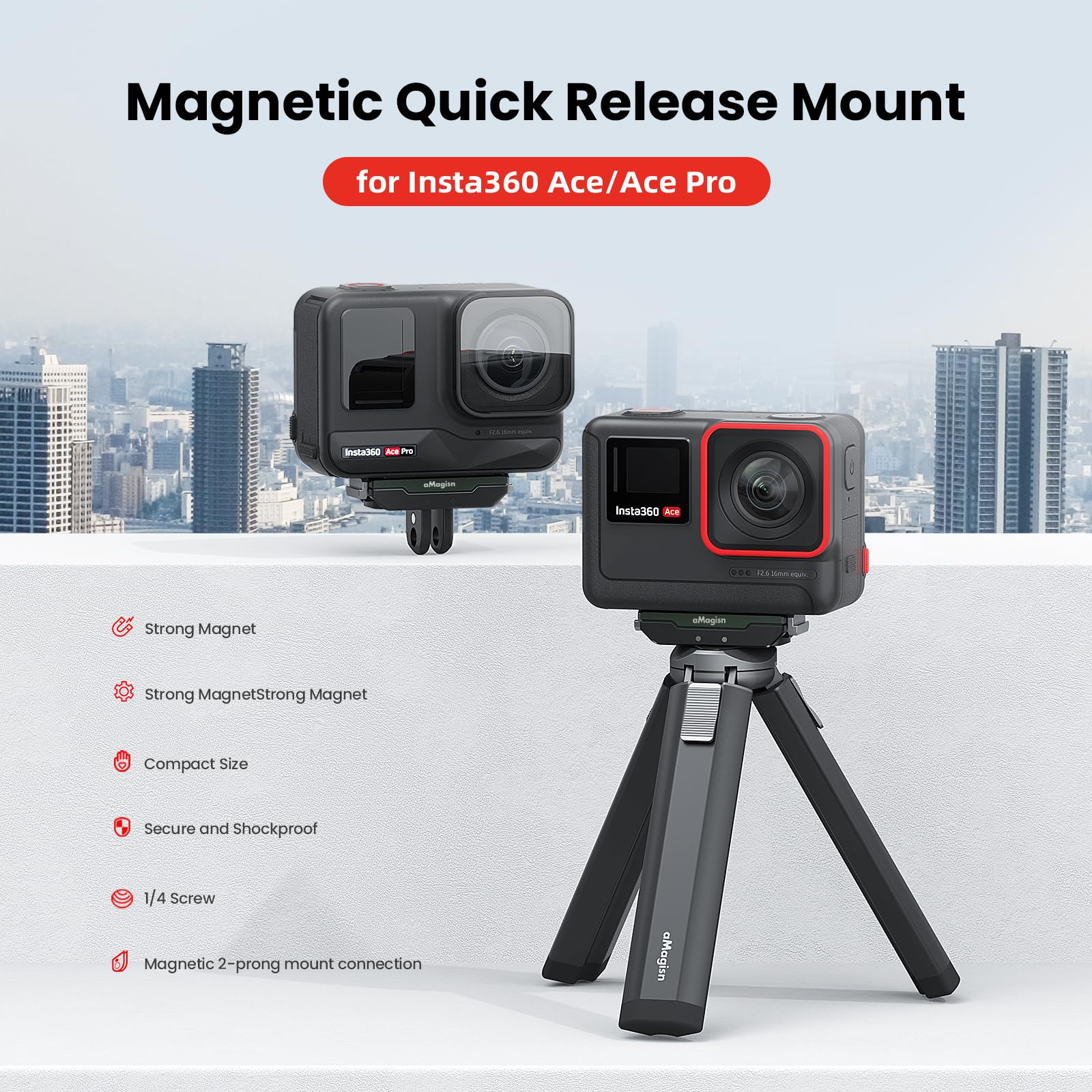 Gaekol Insta360 Ace Pro Quick Release Mount, Snap On Magnetic 2 Prong Mount And 1/4 Thread Mount For Insta360 Ace Pro / Insta360