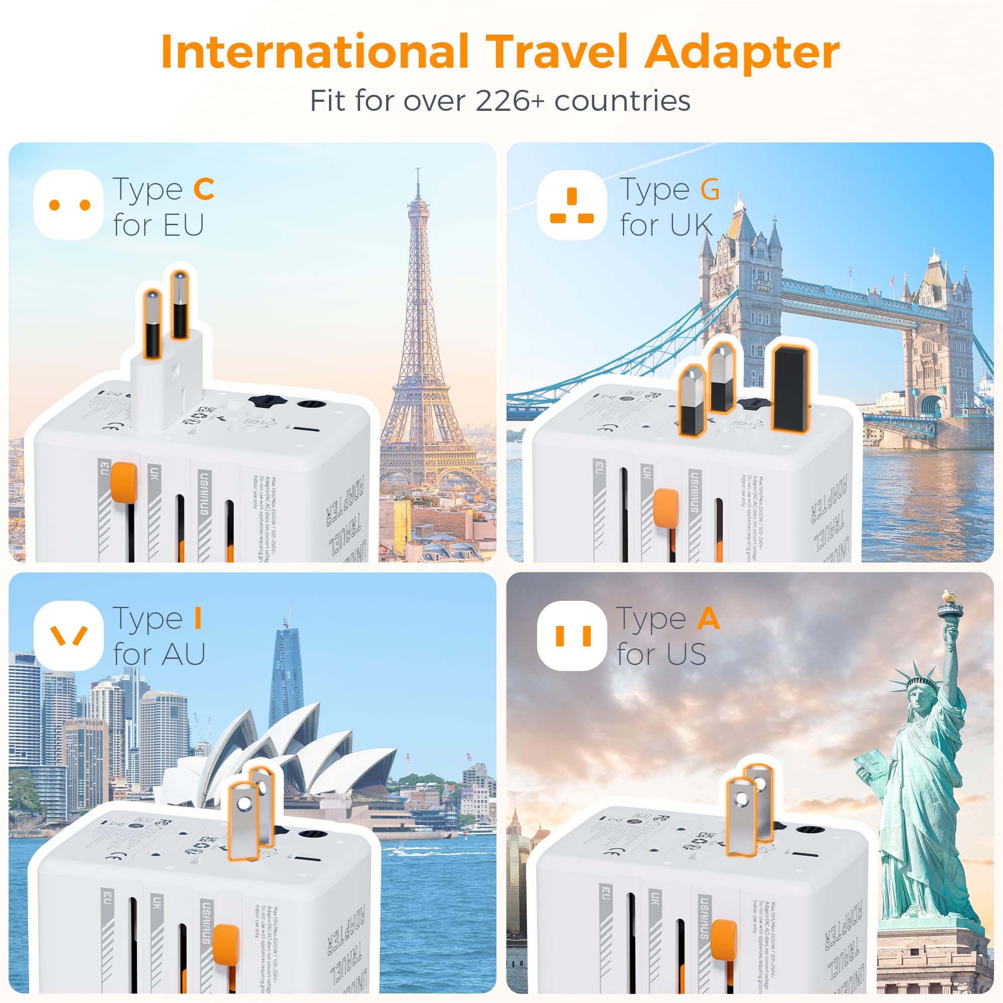 Tessan 35W Universal Travel Adapter, International Plug Adaptor With 3 Usb C And 2 Usb A Charging Ports, Worldwide Power Outlet