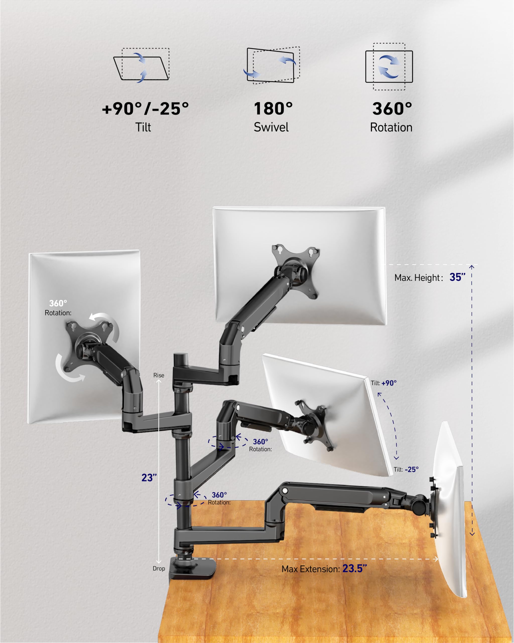 Ergounion 4 Monitor Stand For Desk, Quad Monitor Mount For Screens Up To 40 Inches Within 25 Lbs, Adjustable 4 Monitor Desk Moun