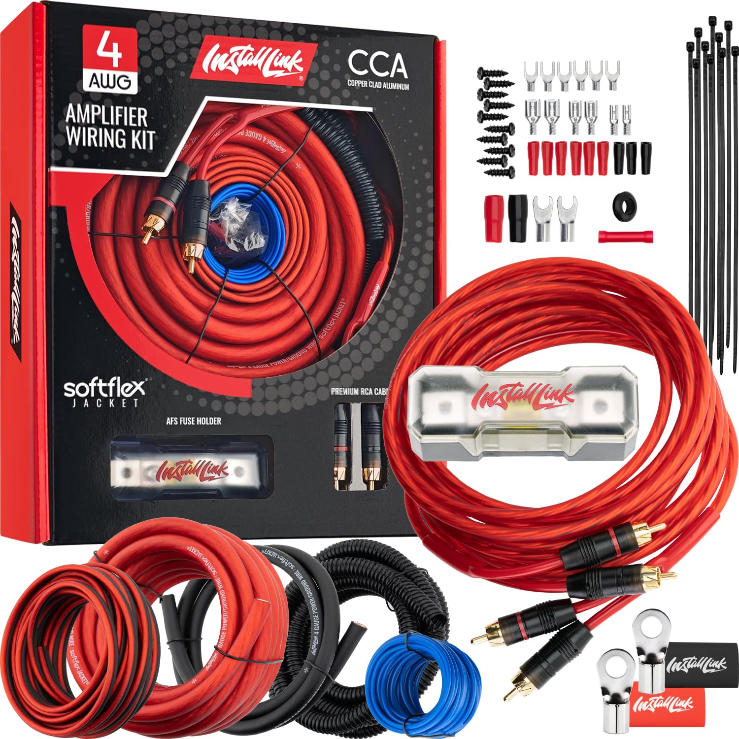 Install Link 4 AWG Gauge Car Amp Wiring Kit, for Car Audio (CCA)