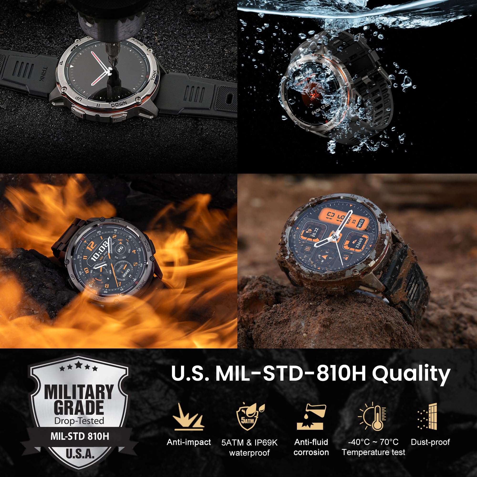 Kospet Tank T3 Ultra 2 Smart Watch Gps For Men, 5Atm Waterproof, Pressure&Altitude&Compass, Extra-Large Battery, Full Metal Body