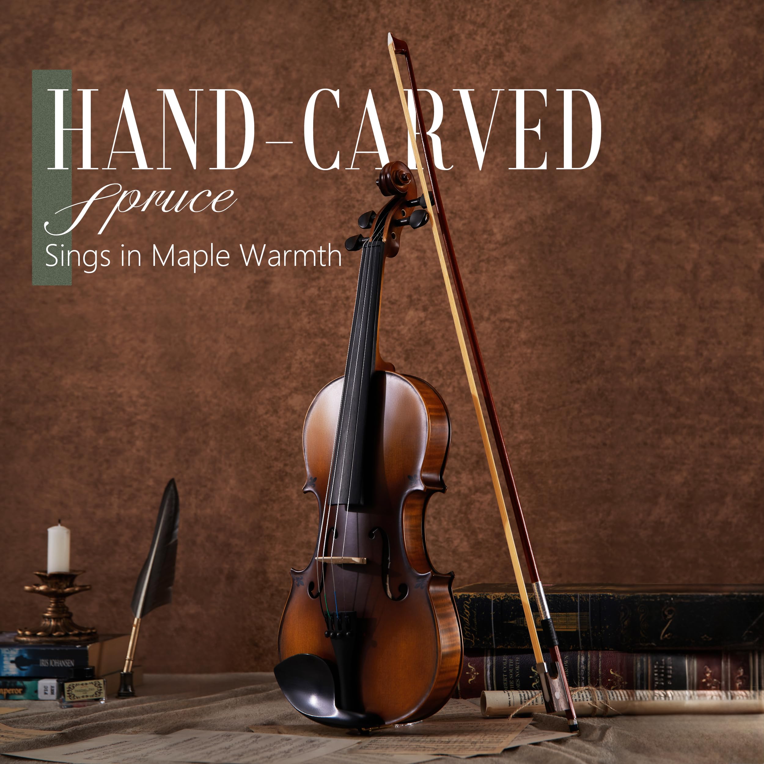 Aklot Handcrafted Flamed Maple Violin: Full Size Fiddle, Acoustic Advanced Violin Kit With Ebony Bow, Solid Wood Shoulder Rest,