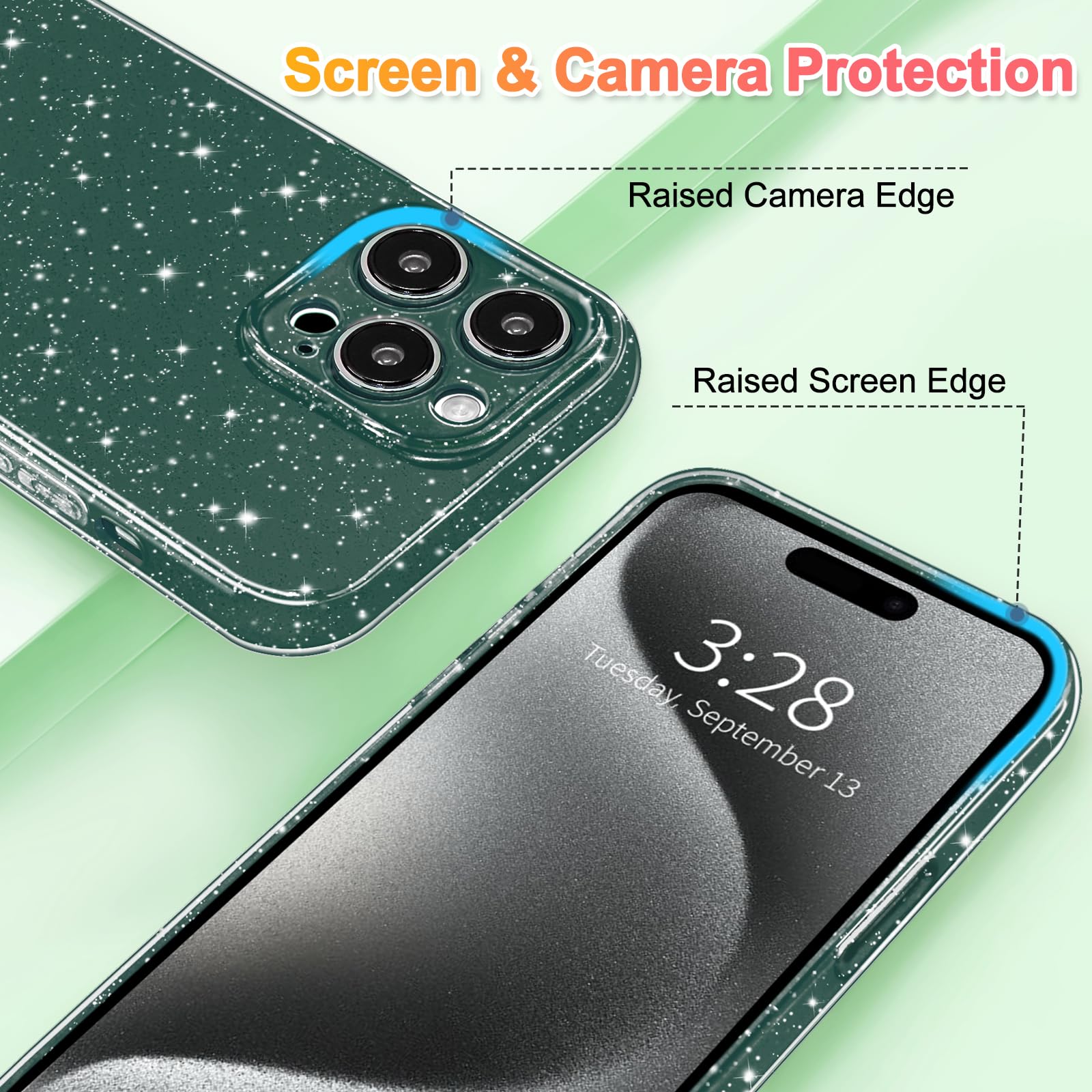 Hython Case For Iphone 15 Pro Case Glitter Cute Sparkly Shiny Bling Sparkle Phone Cases 6.1'', Thin Slim Fit Soft Tpu Bumper Sho